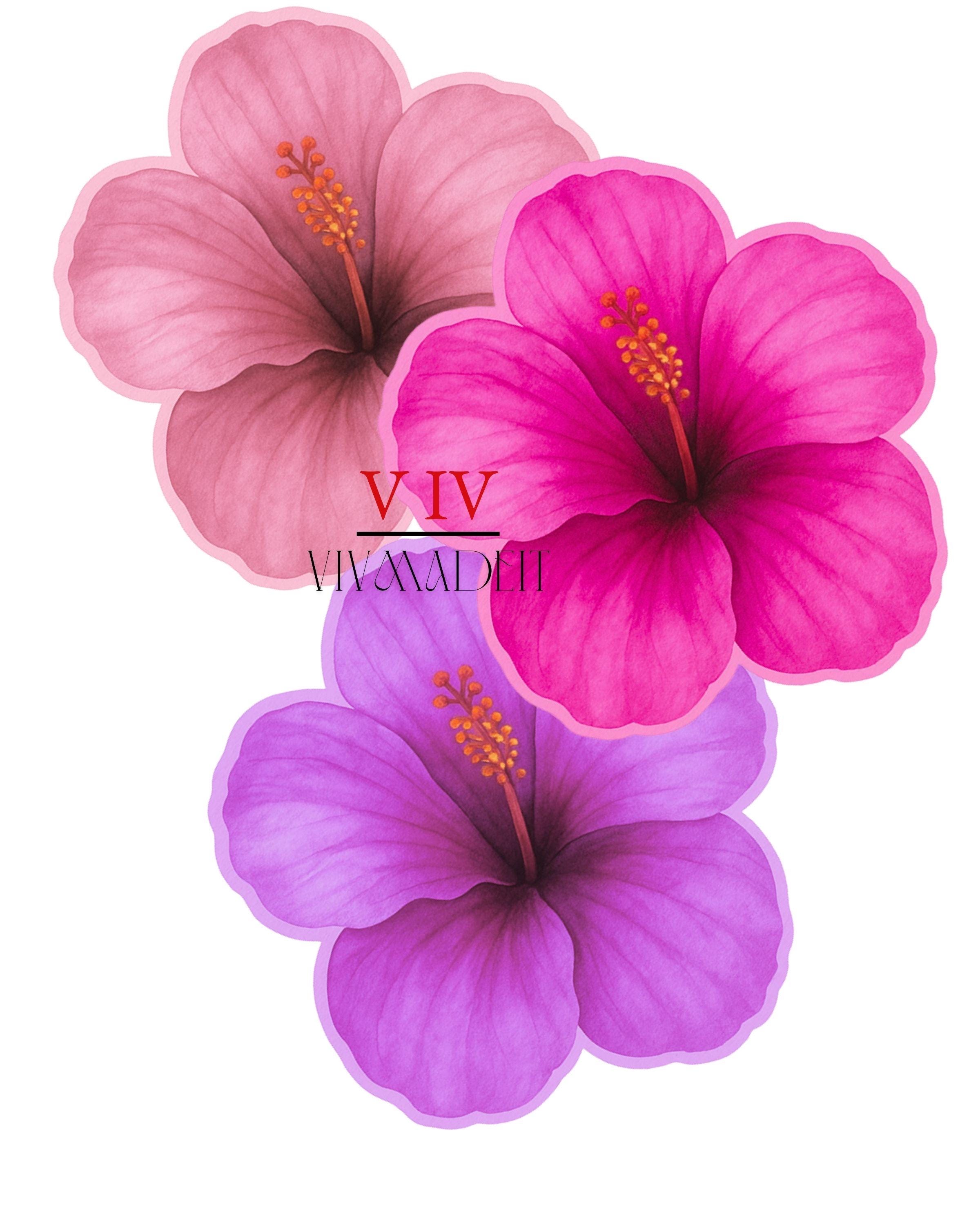 Tropical Hibiscus Flower Sticker: Waterproof Vinyl Decal - Pink, Mauve, Purple