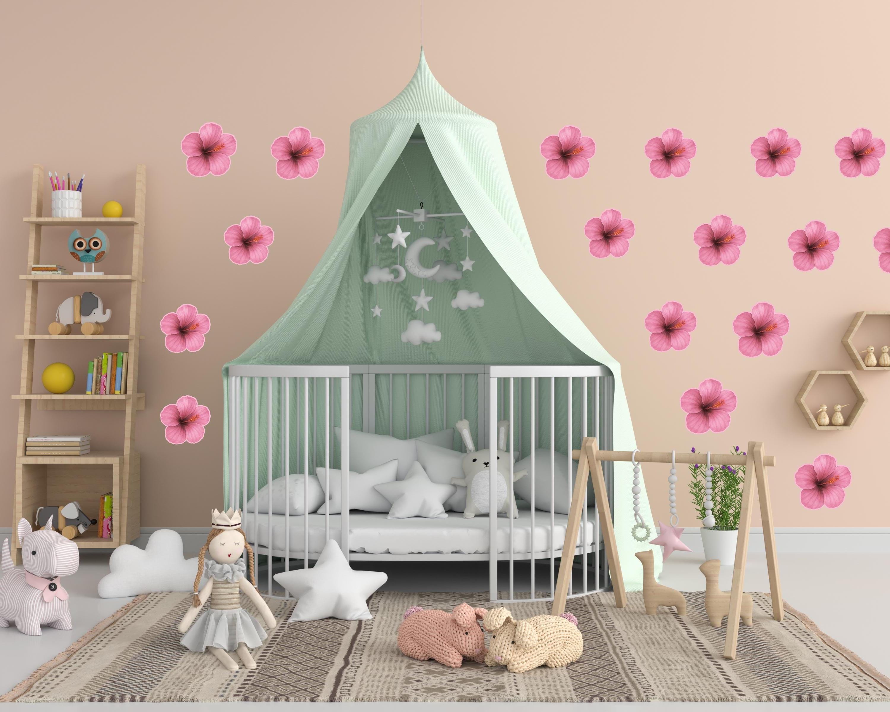Blush Mauve Hibiscus Flower Wall Decals - Set of 6 Waterproof Stickers