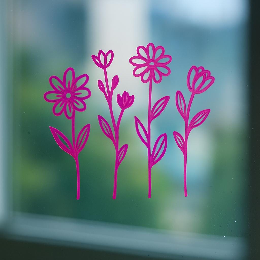 Holographic Pink Flower Decal Set: Permanent Wildflower Stickers