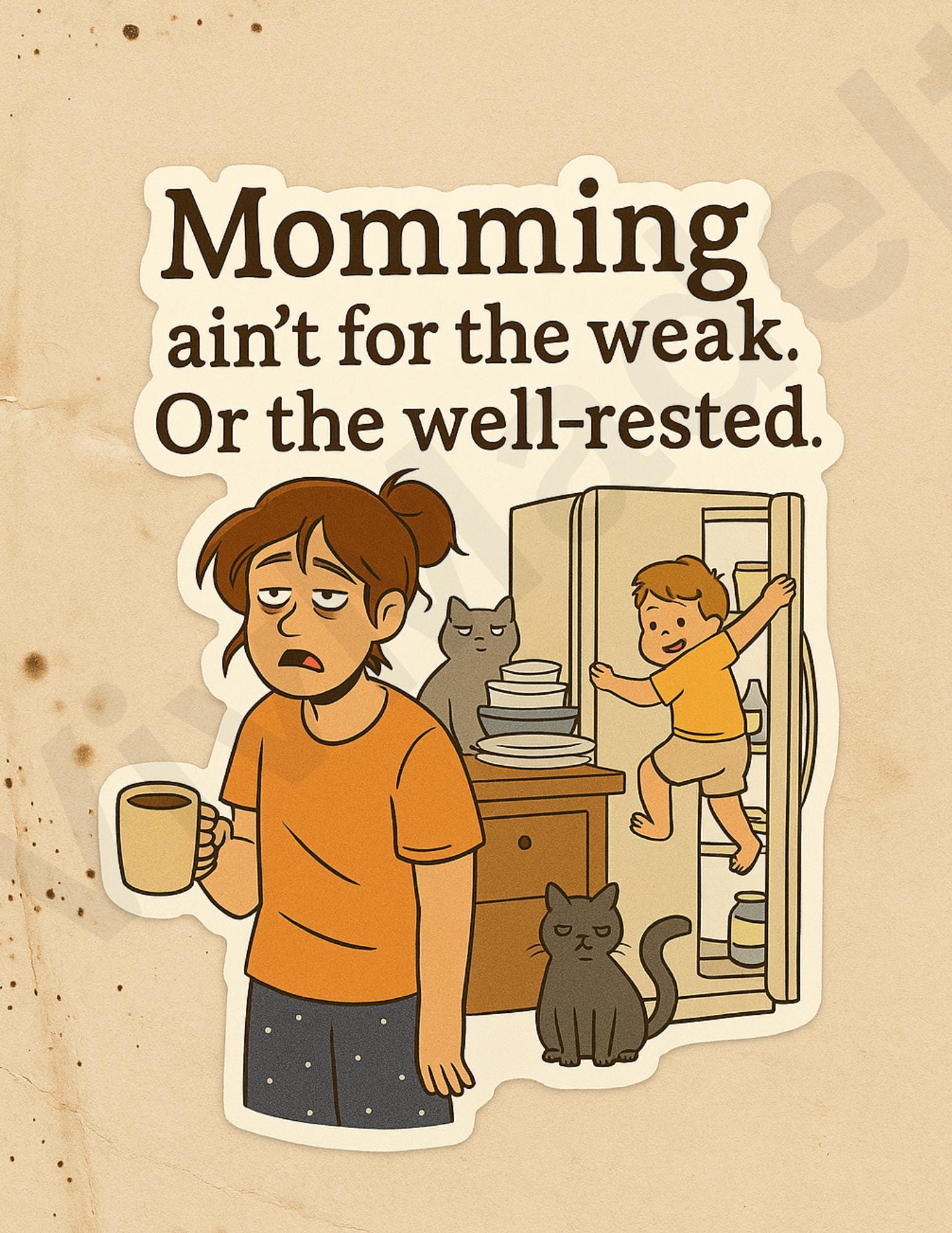 Funny Zombie Mom Vinyl Sticker: Exhausted Mom Humor Decal