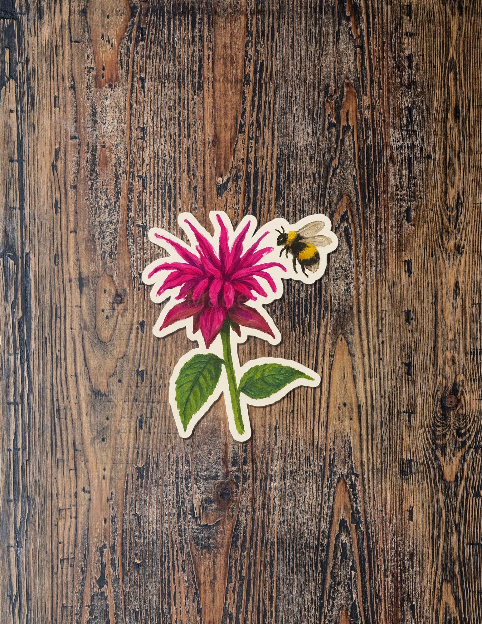 Bee Balm & Bumblebee Sticker: Acrylic Wildflower Garden Art