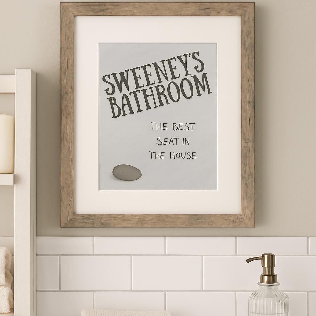 Personalized Funny Bathroom Sign: Rustic Farmhouse Decor, Custom Name 11x14 Framed Print