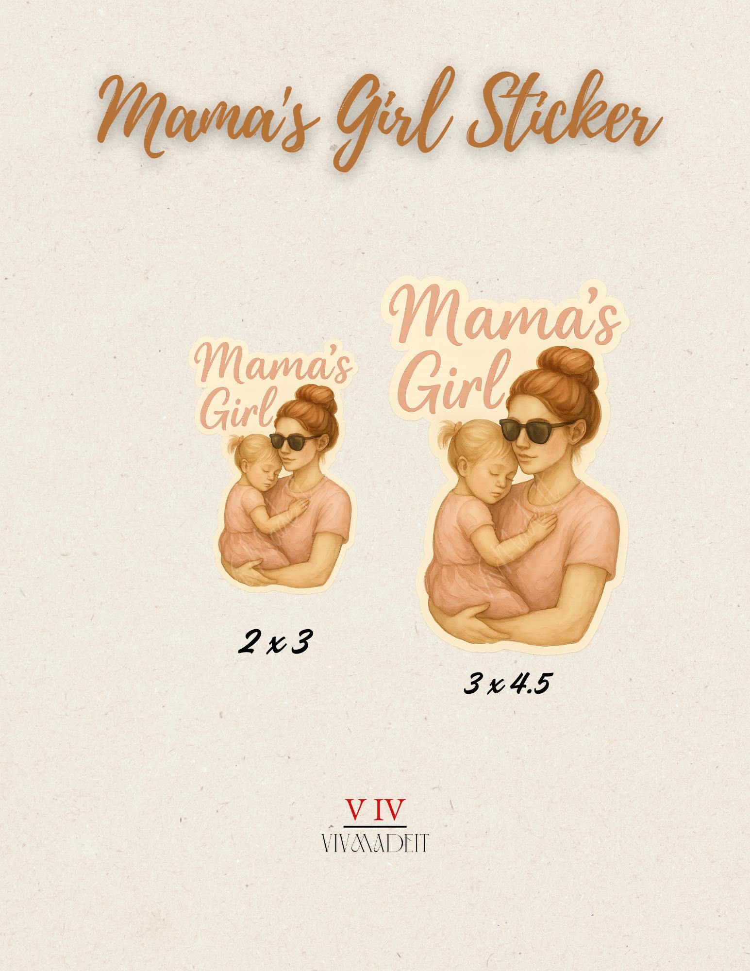 Mama’s Girl Sticker – Watercolor Mother and Daughter Hug – Gentle Parenting Gift for Moms – Pink Aesthetic Die Cut Decal - Journal Stickers