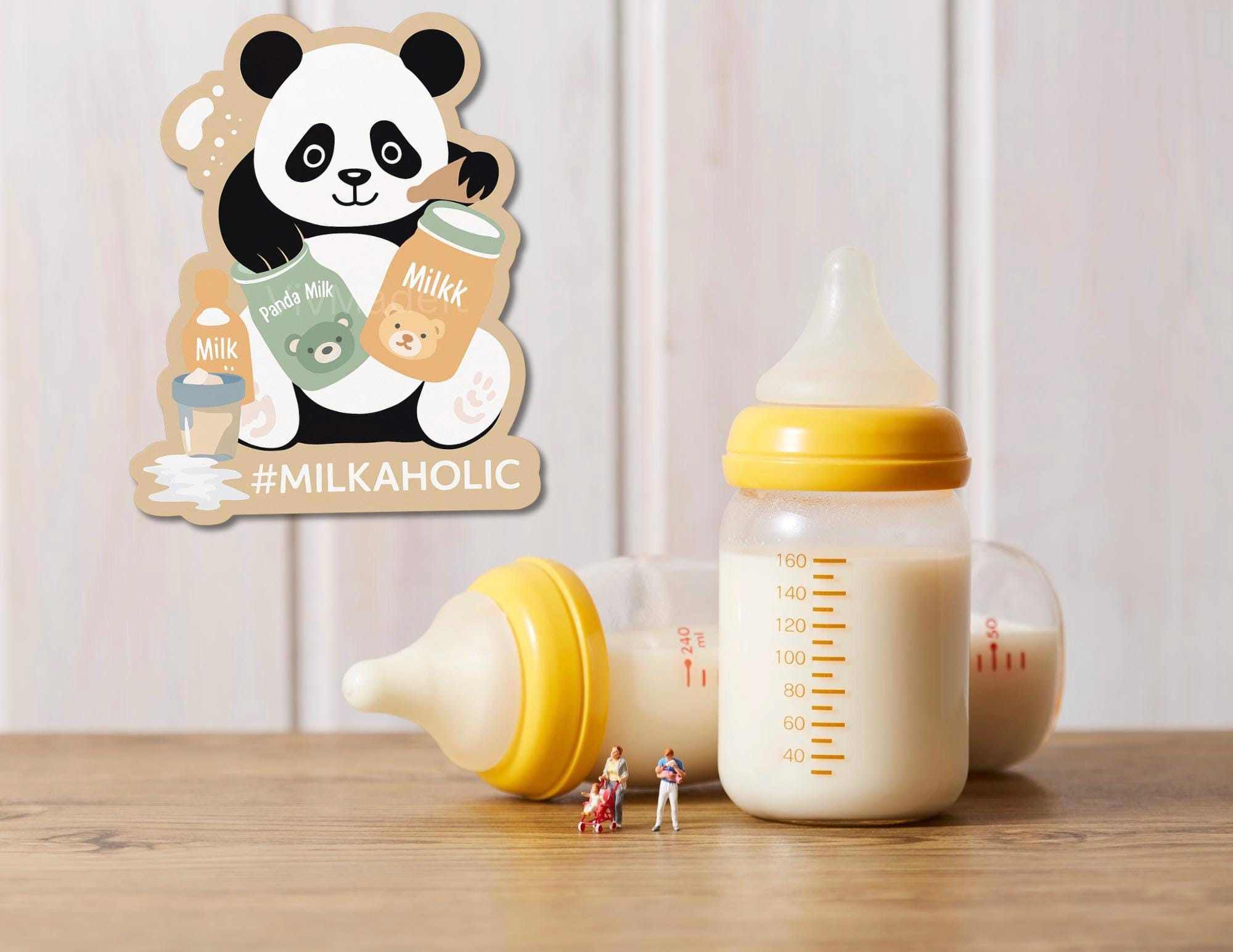 Kawaii Panda Milk Sticker: Waterproof Vinyl Decal for Nursery Decor