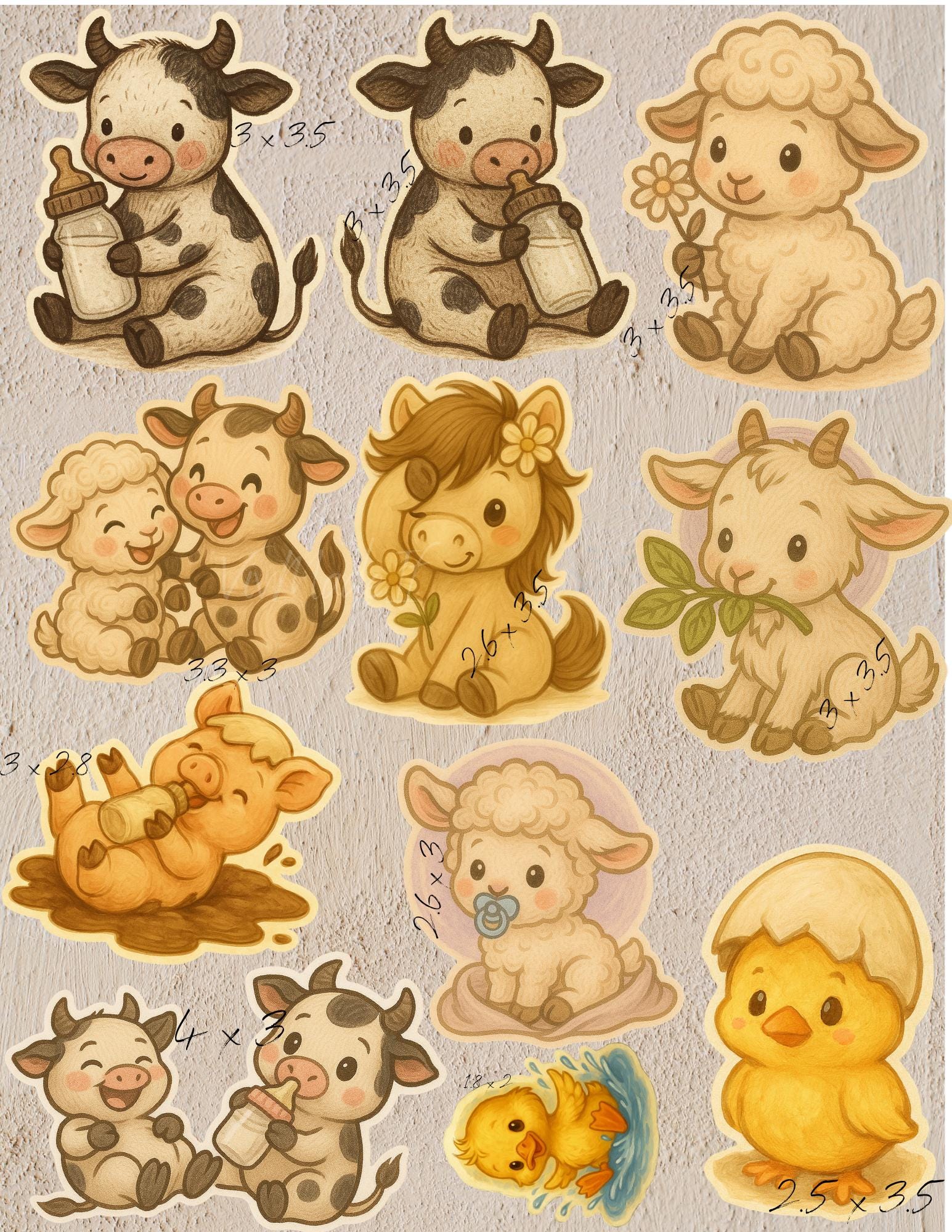 Farm Animal Sticker Set – 11 Cute Vinyl Stickers – Cow, Lamb, Pony, Chick, Pig, Goat – Kawaii Baby Shower Favors Farm Animals Stickers