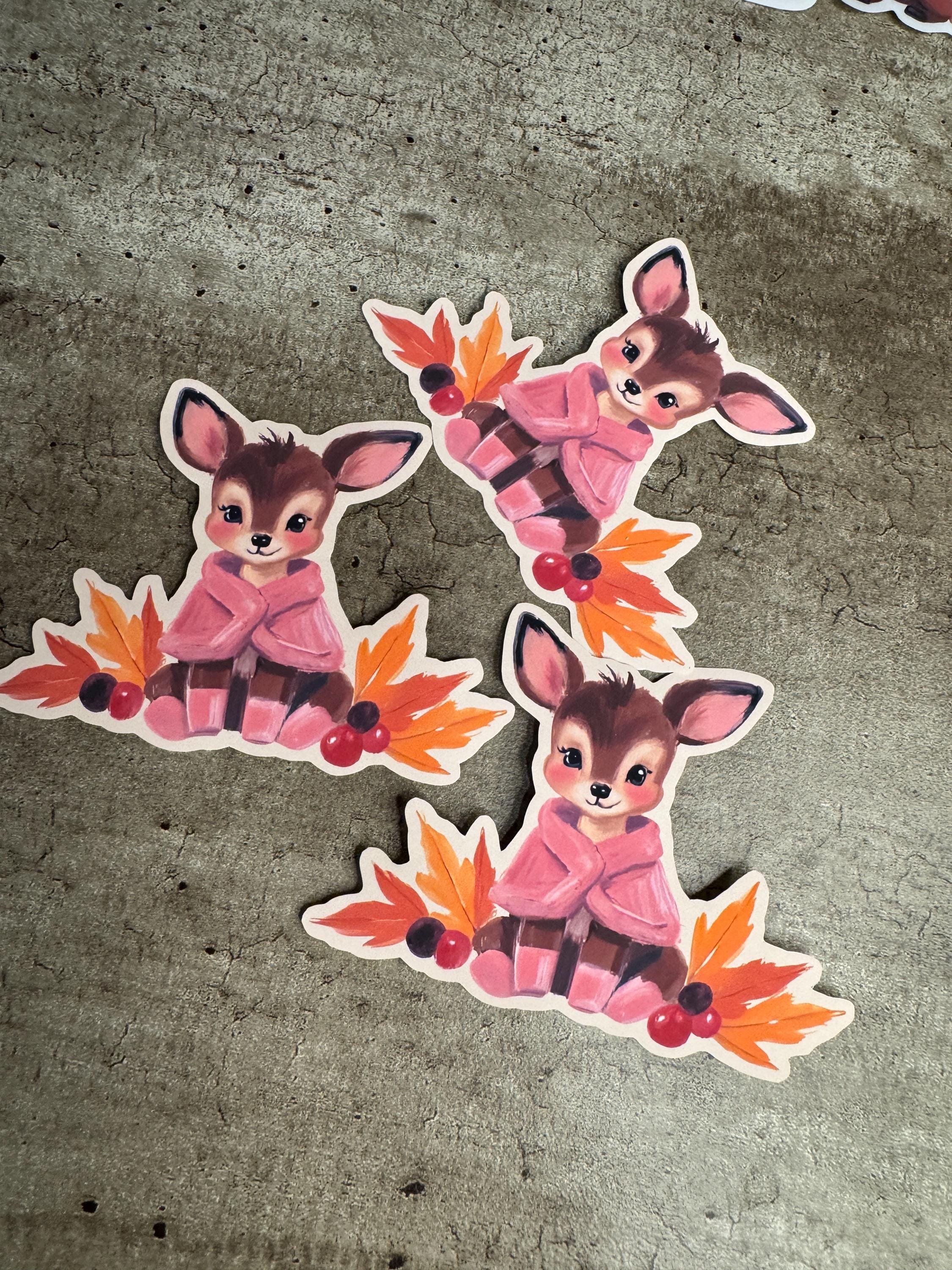 Woodland Animal Fall Fawn Sticker in Pink 2x3” or 4x3”, Matte/Semi-Gloss/Gloss + Waterproof Laminate Upgrade