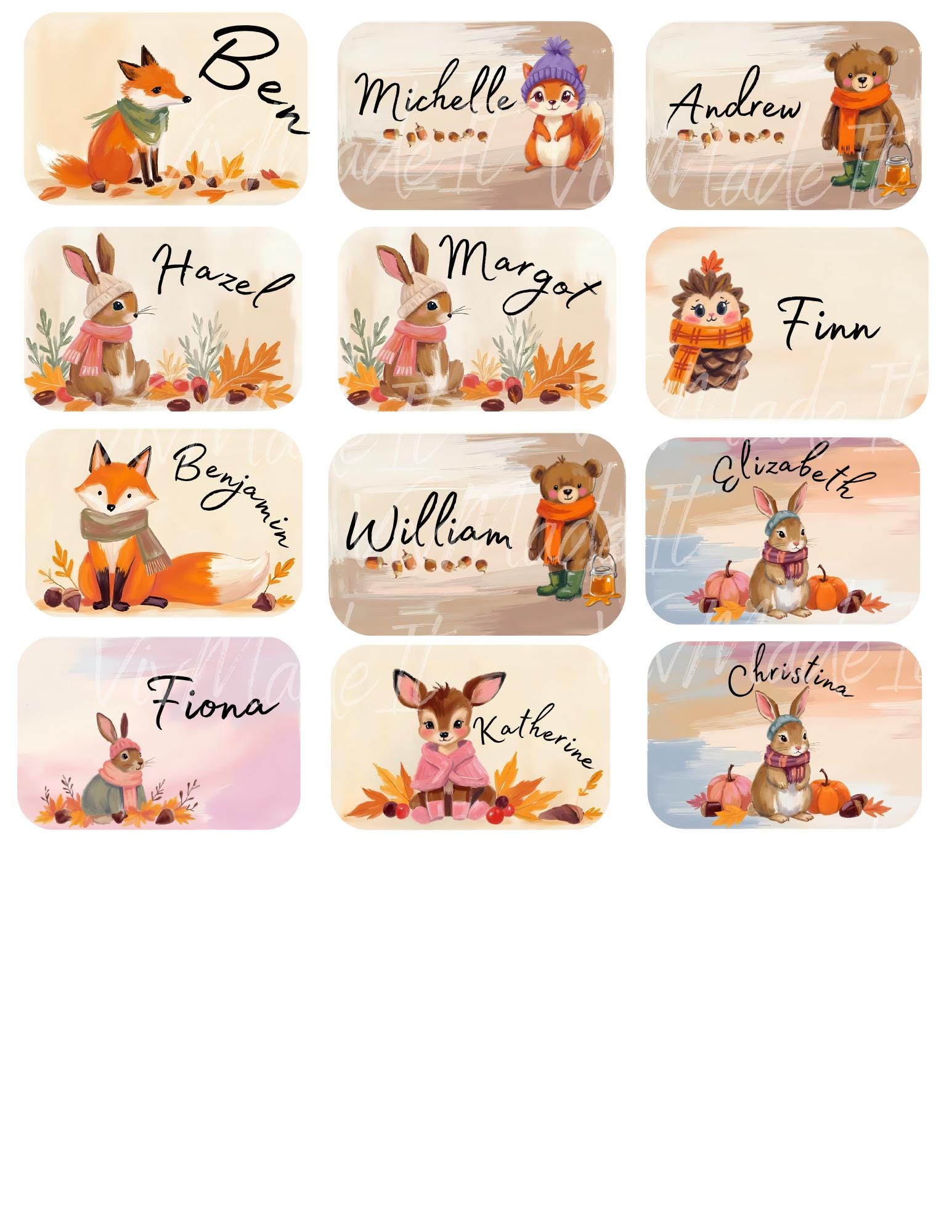 Woodland Animal Name Labels: Personalized Waterproof Stickers
