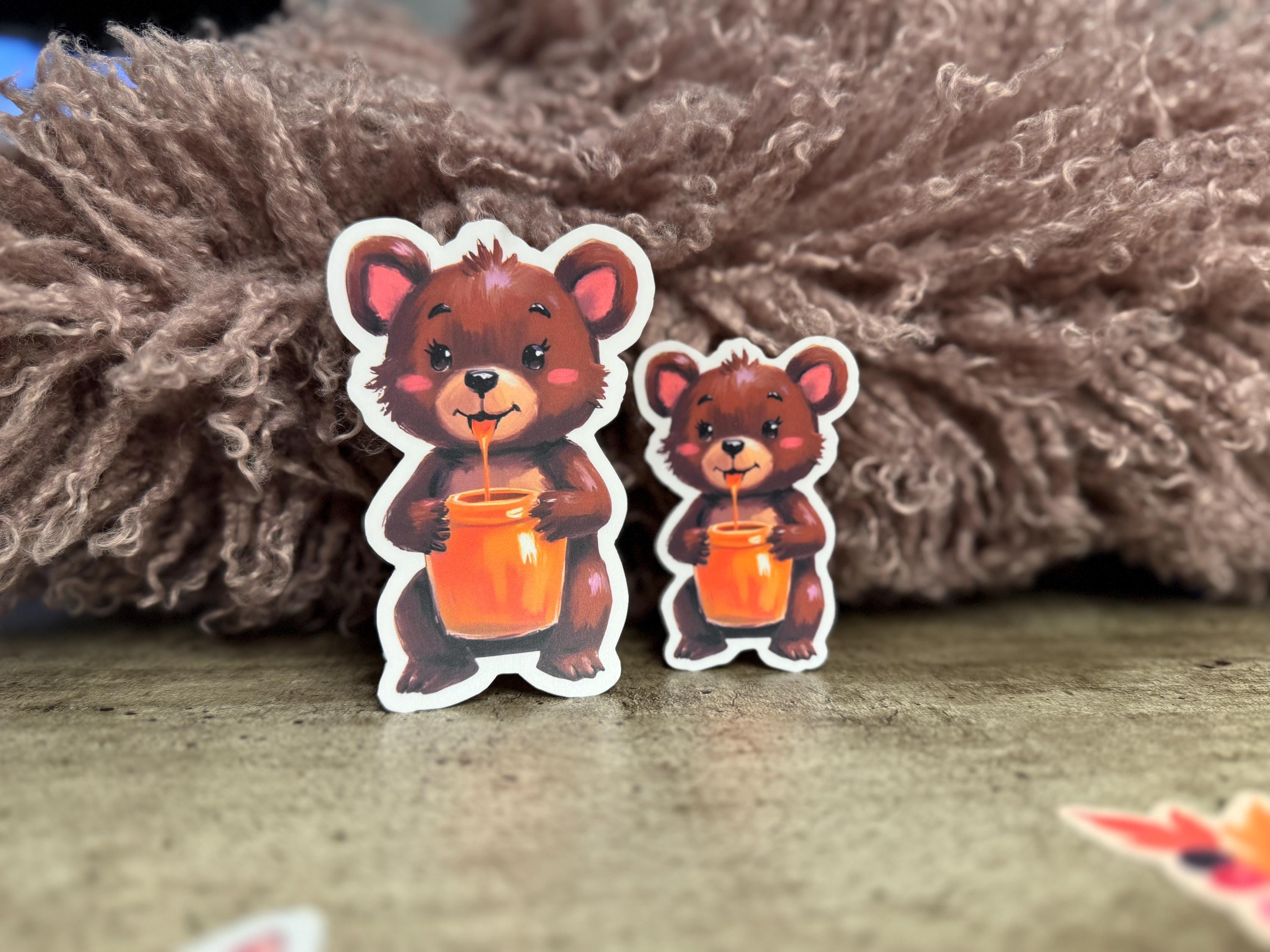 Bear with Honey Jar Sticker – Fall Woodland Animal, Waterproof Options | Matte or Gloss Laminate, 2x3, 2.7x4