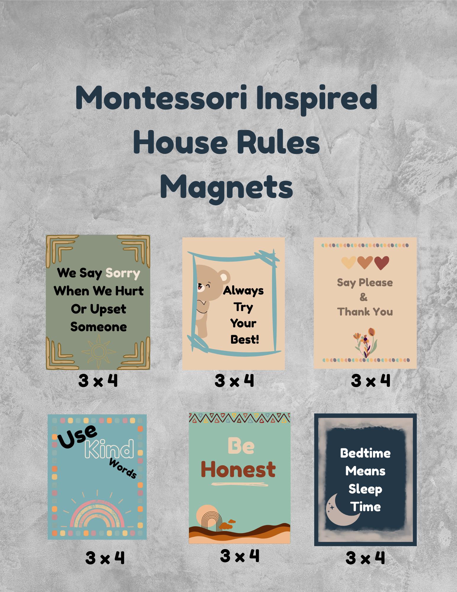 Montessori House Rules Magnet Set: Boho Visual Cues for Kids