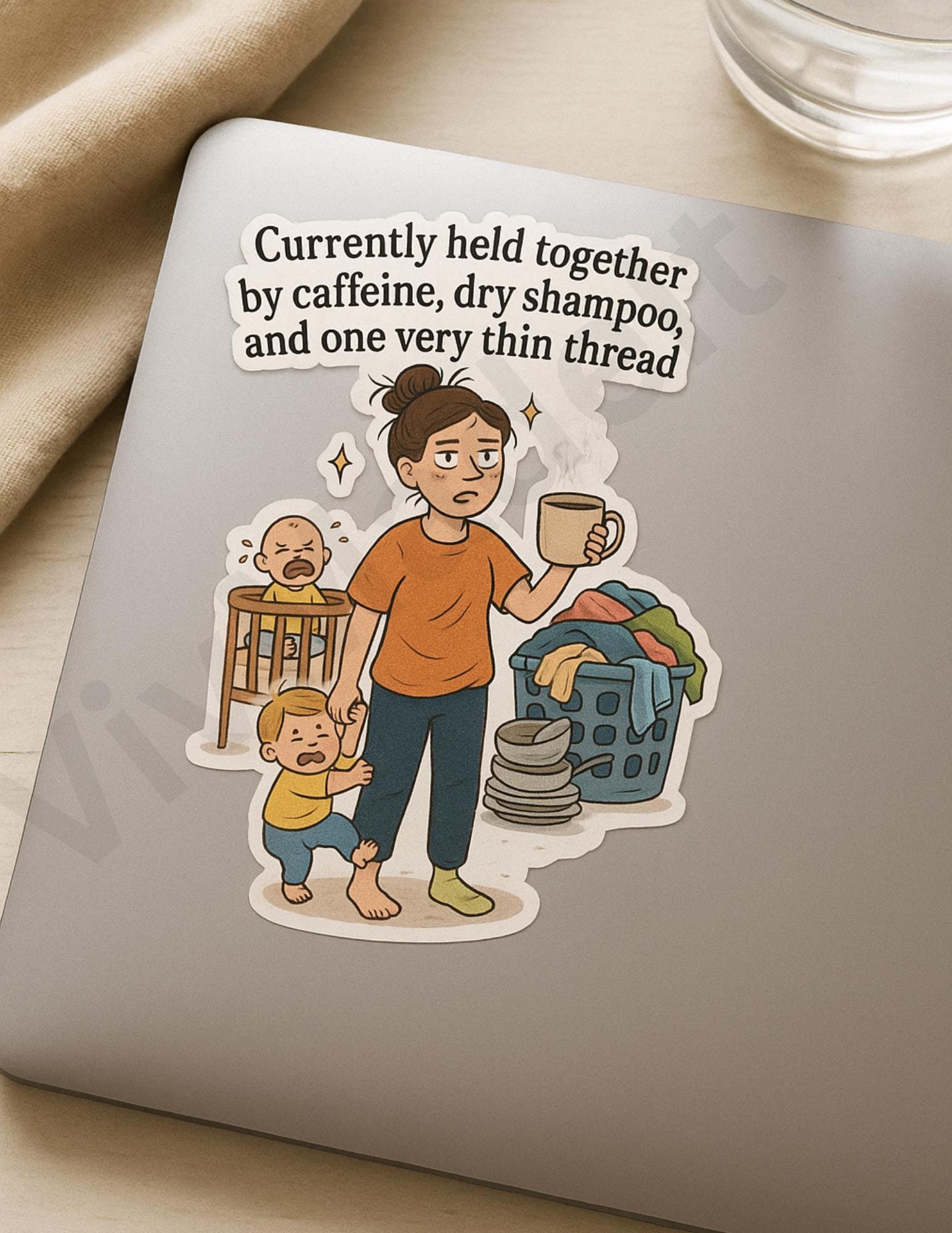 Funny Mom Life Sticker: Exhausted Mama Waterproof Vinyl Decal