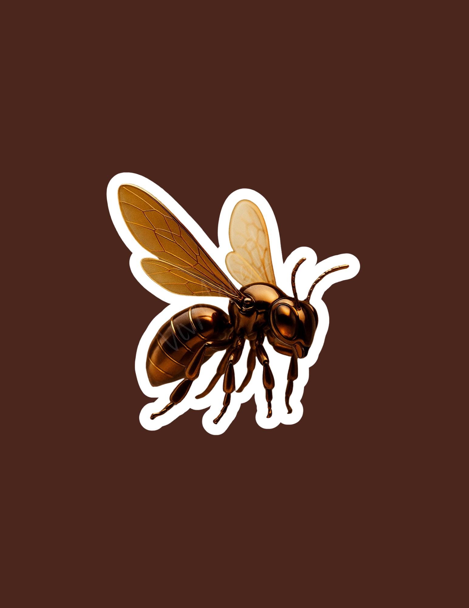 Golden Metallic Bee Sticker – Shiny Copper Futuristic Honeybee Die Cut Bee Sticker, 3x3 or 4x4 Matte, Semi-glossy, or Glossy Waterproof
