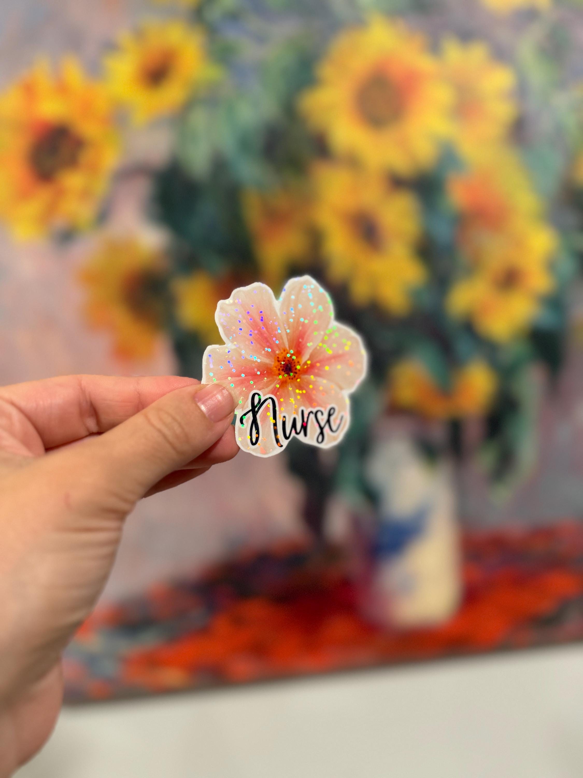 Nurse Sticker – Waterproof Holographic Vinyl Flower Sticker for Nurses – Nurse Gift – Holographic Laminate – RN Badge Reel,Tumbler 3.5”