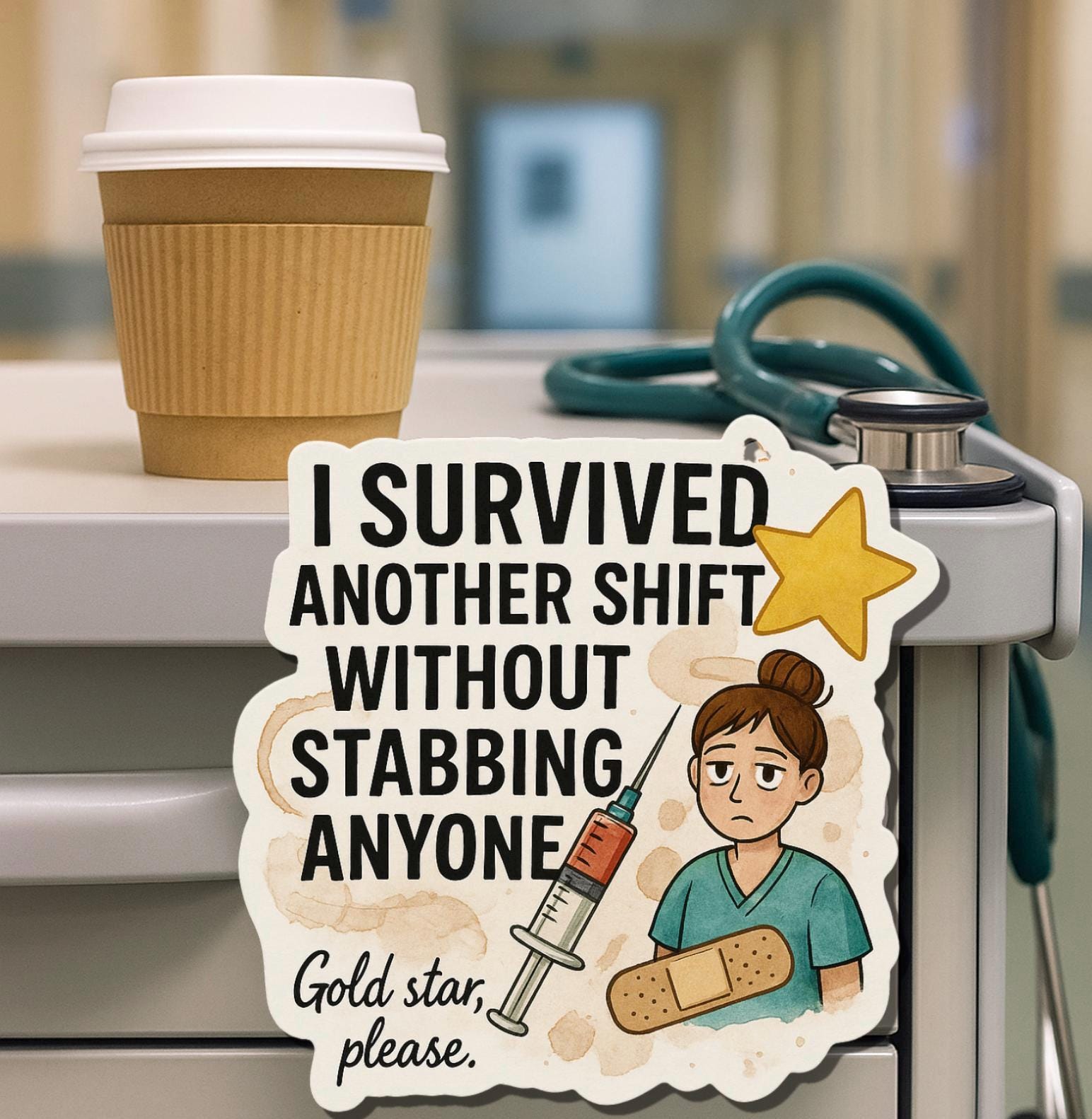 Funny Nurse Sticker: Exhausted Healthcare Worker Gift