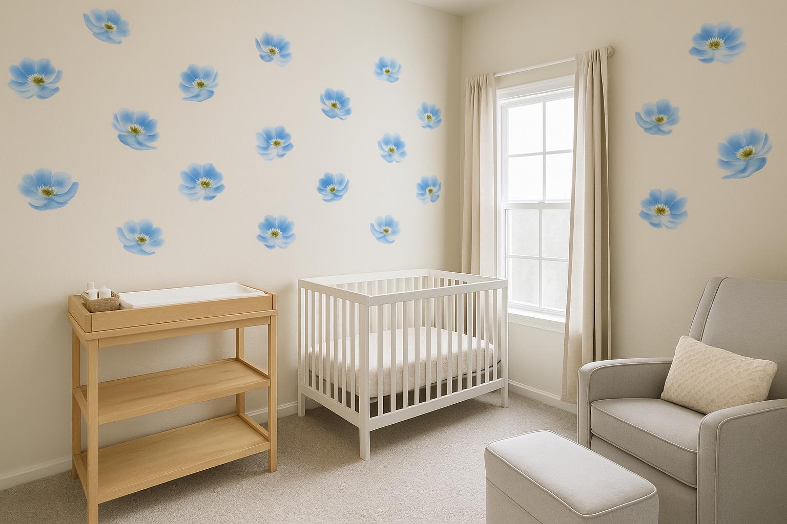 2 x 1.5 Soft Blue Flower Wall Decal Stickers – Set of 6 Per Sheet – 2” Each – Waterproof Finish Options - Cute Nursery Wall Decals