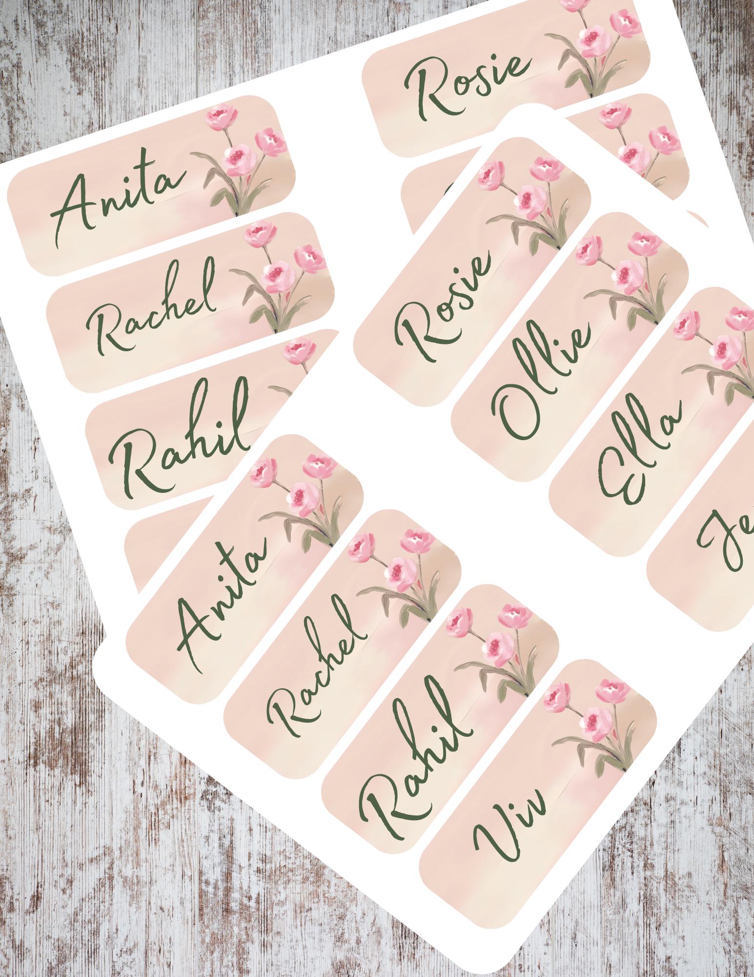 Custom Floral Name Labels: Waterproof Daisy & Tulip Stickers
