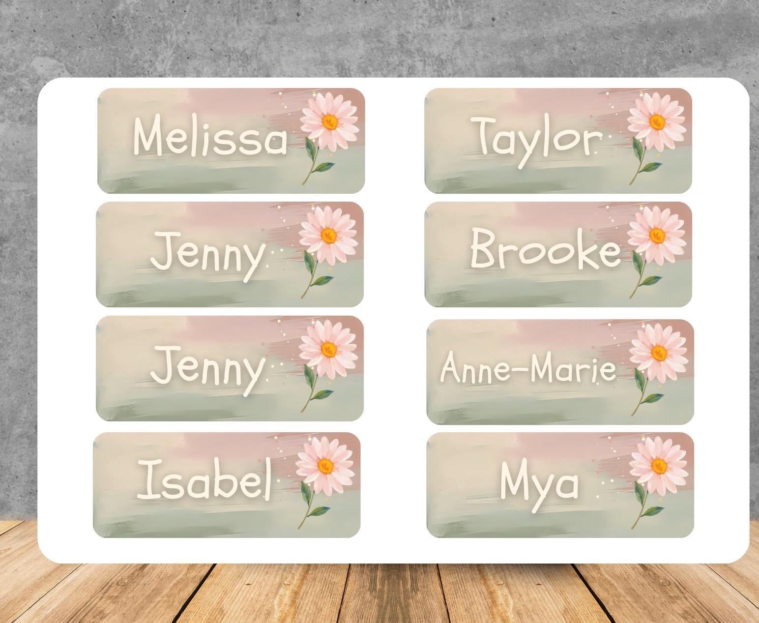 Custom Floral Name Labels: Waterproof Daisy Stickers for Girls (Set of 16)