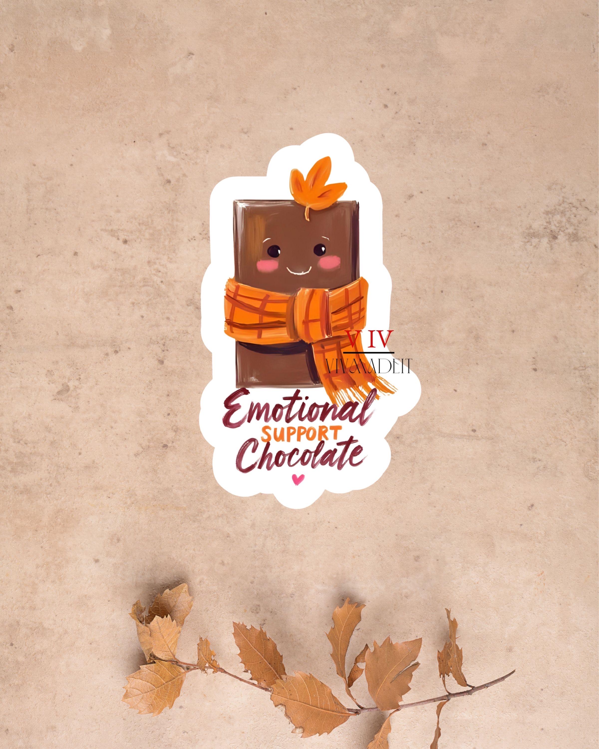Emotional Support Chocolate Sticker – Cozy Fall Treat Sticker, 2x3.5”, Matte/Semi-Gloss/Gloss + Waterproof Laminate Upgrade