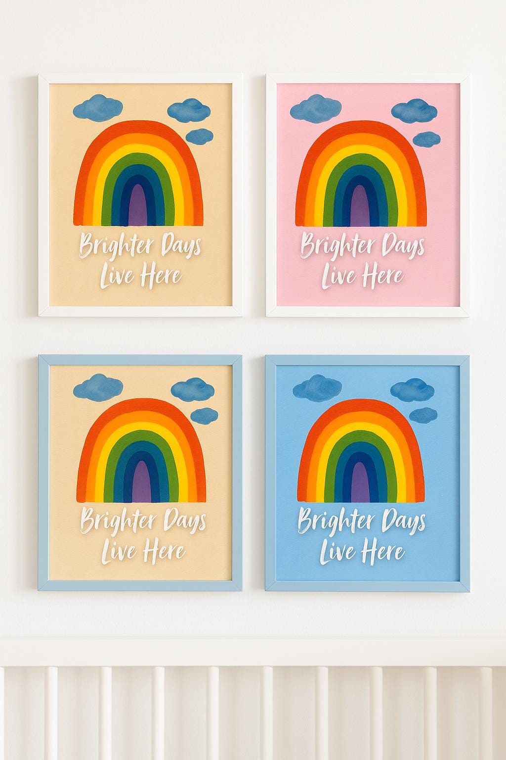 Framed Rainbow Nursery Print: "Brighter Days Live Here" - Baby Room Decor