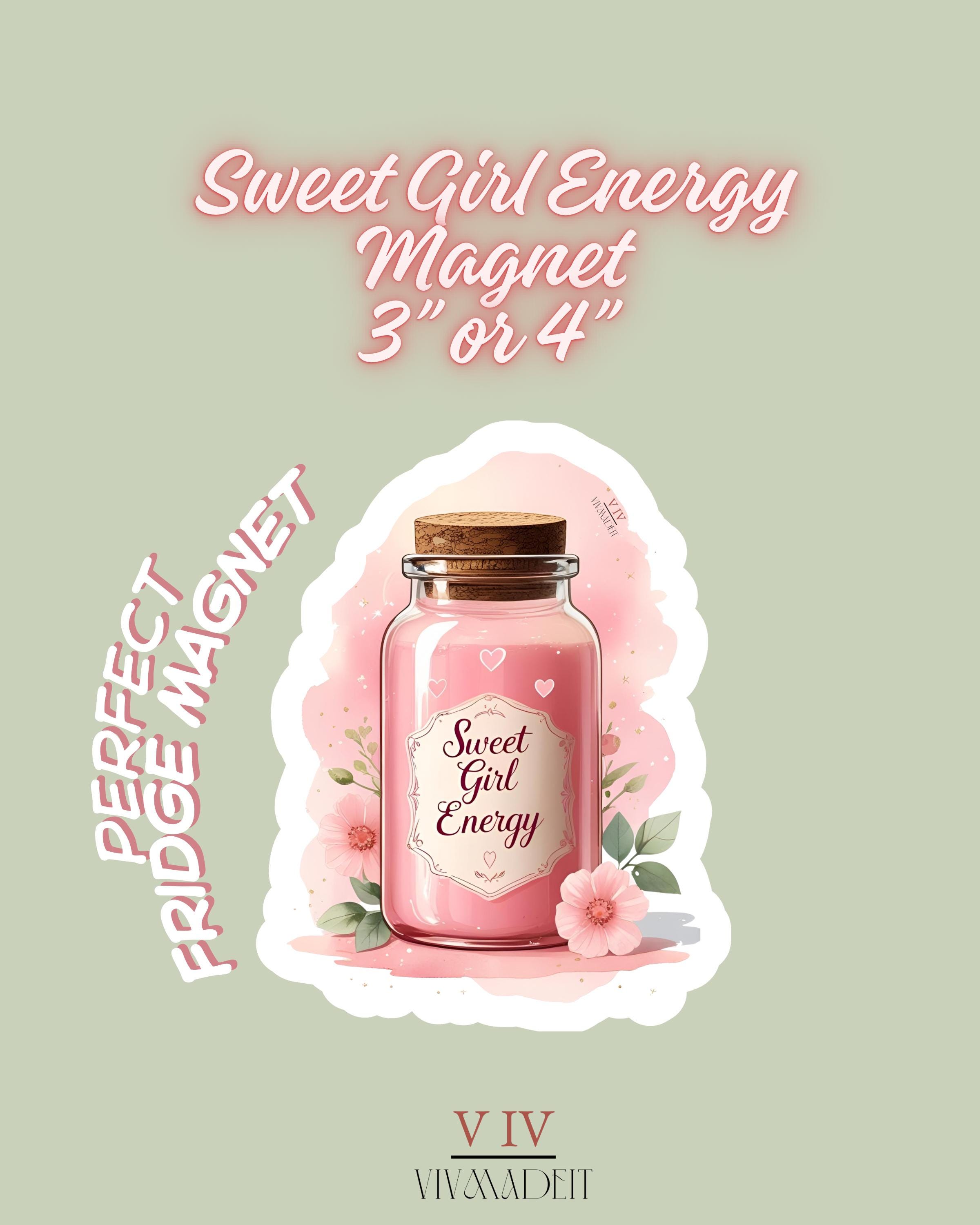 Sweet Girl Energy Magnet – Blush Pink Honey Jar Fridge Magnet – Cutecore Mirror Magnet – Feminine Aesthetic Gift for Girls – Soft Coquette