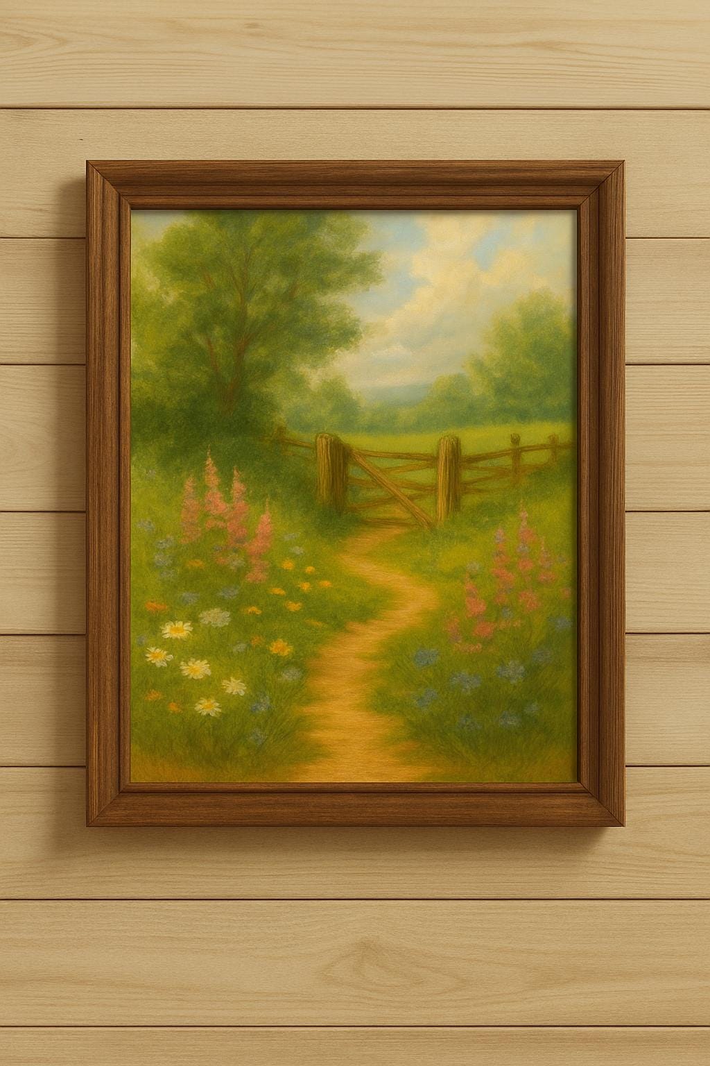 English Countryside Wall Art: Wildflower Garden Gate Print (8x10)