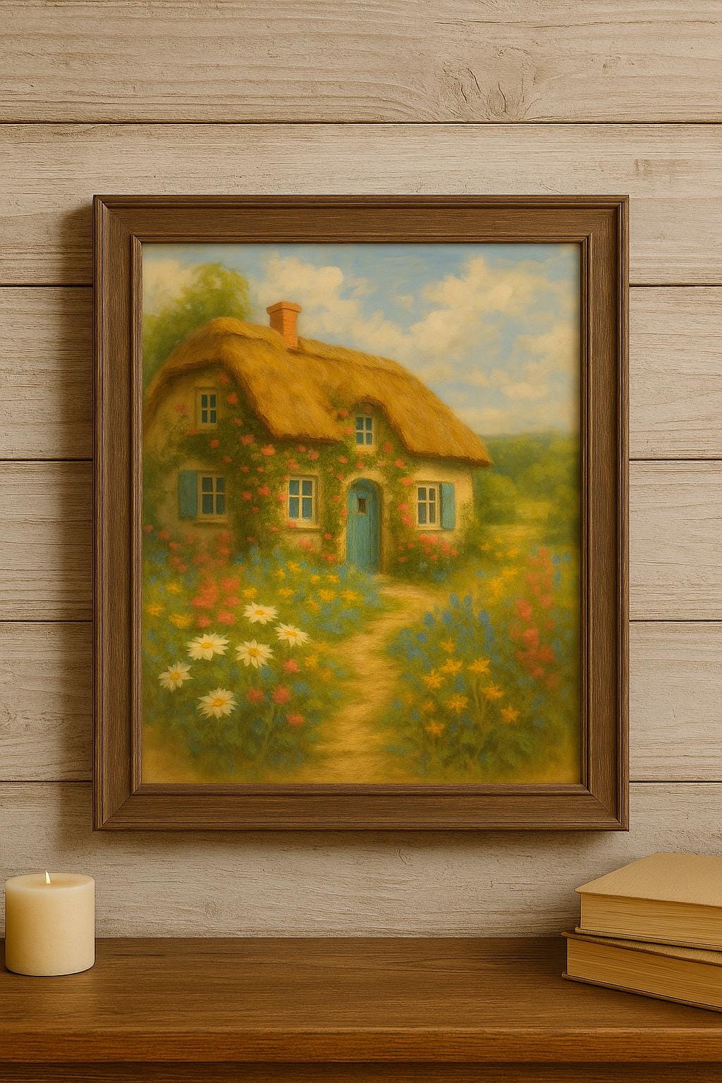 Cottagecore Cottage Art Print: Floral Garden, Rustic Farmhouse (8x10)
