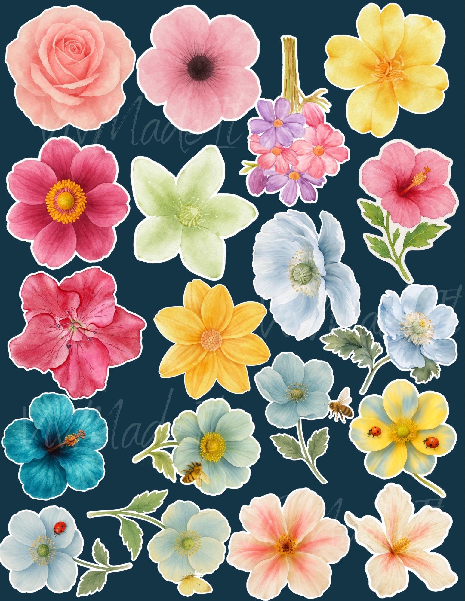 Watercolor Floral Sticker Set: Vintage Style Scrapbook Stickers
