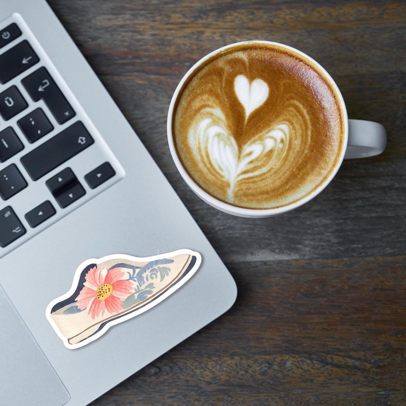 Floral Shoe Sticker – 3x1.6” Watercolor Vinyl | Hand-Painted, Die Cut Sticker for Laptop, Water Bottle, Journal Fashion Sticker