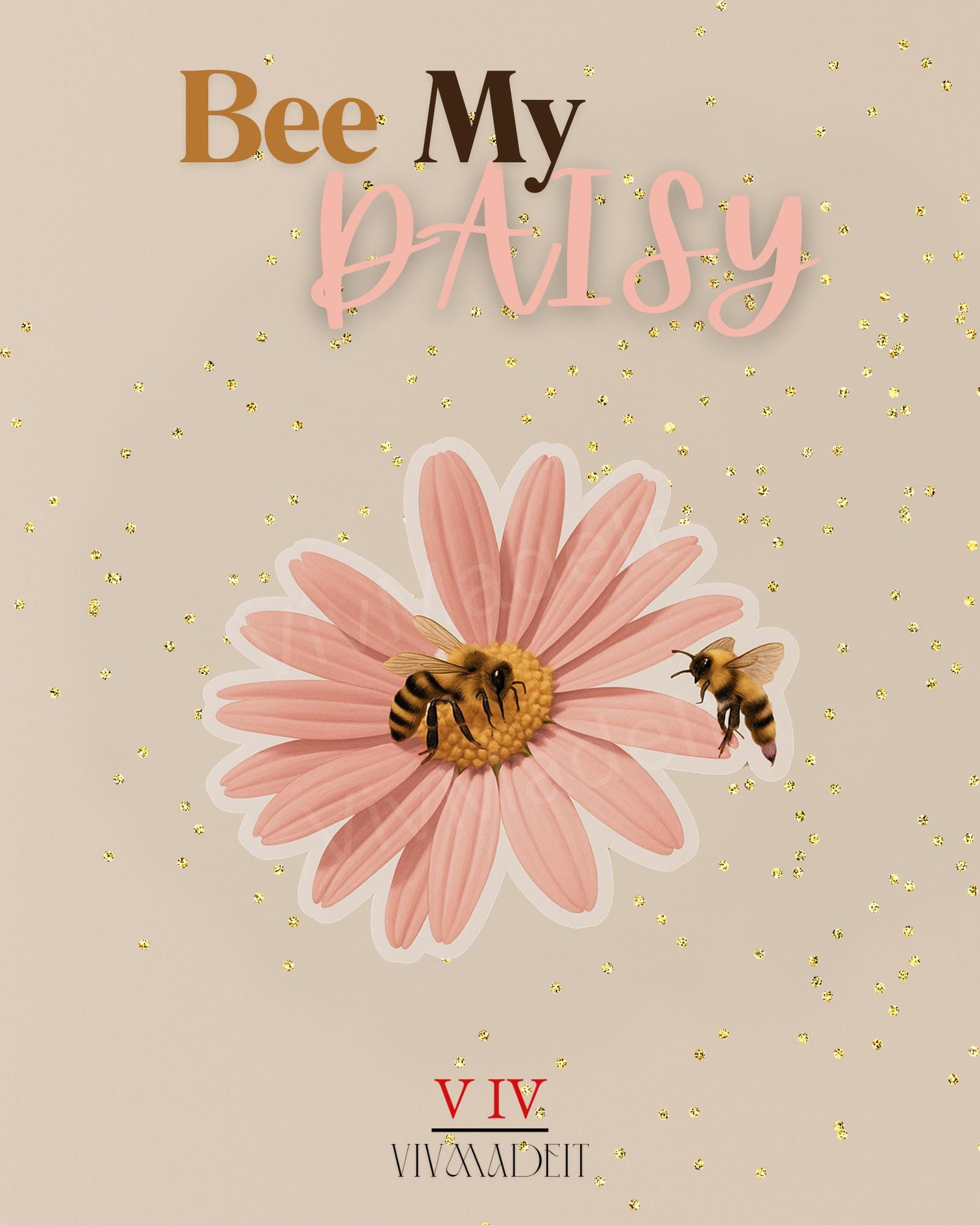 Bee and Pastel Pink Daisy Sticker - Nature Lover Gift