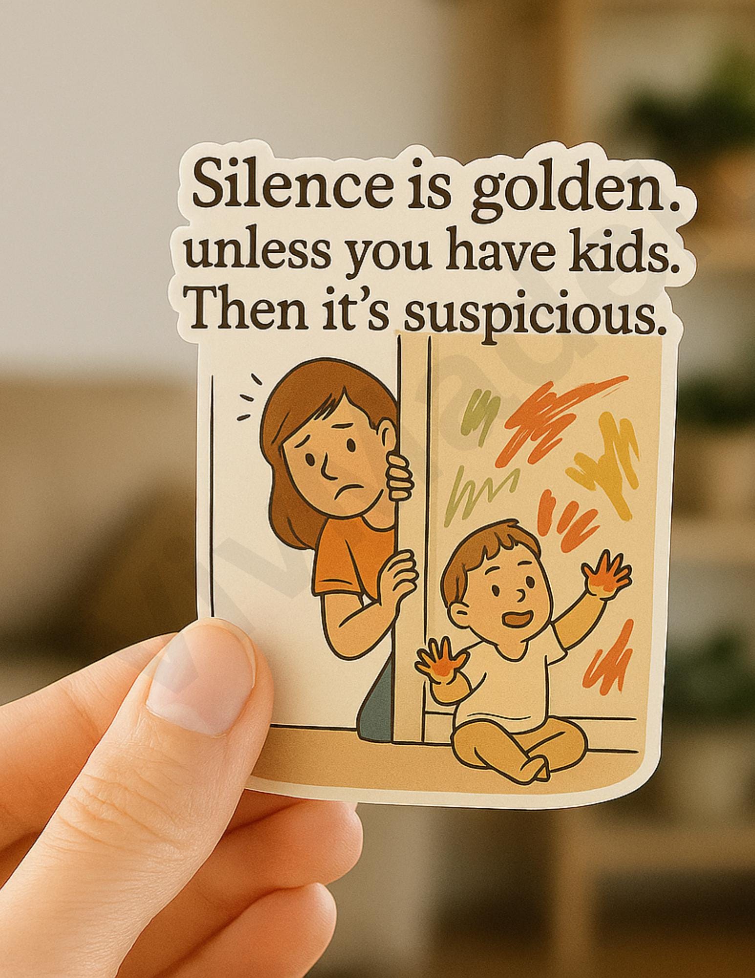 Funny Mom Vinyl Sticker: Silence Is Suspicious - Waterproof Decal