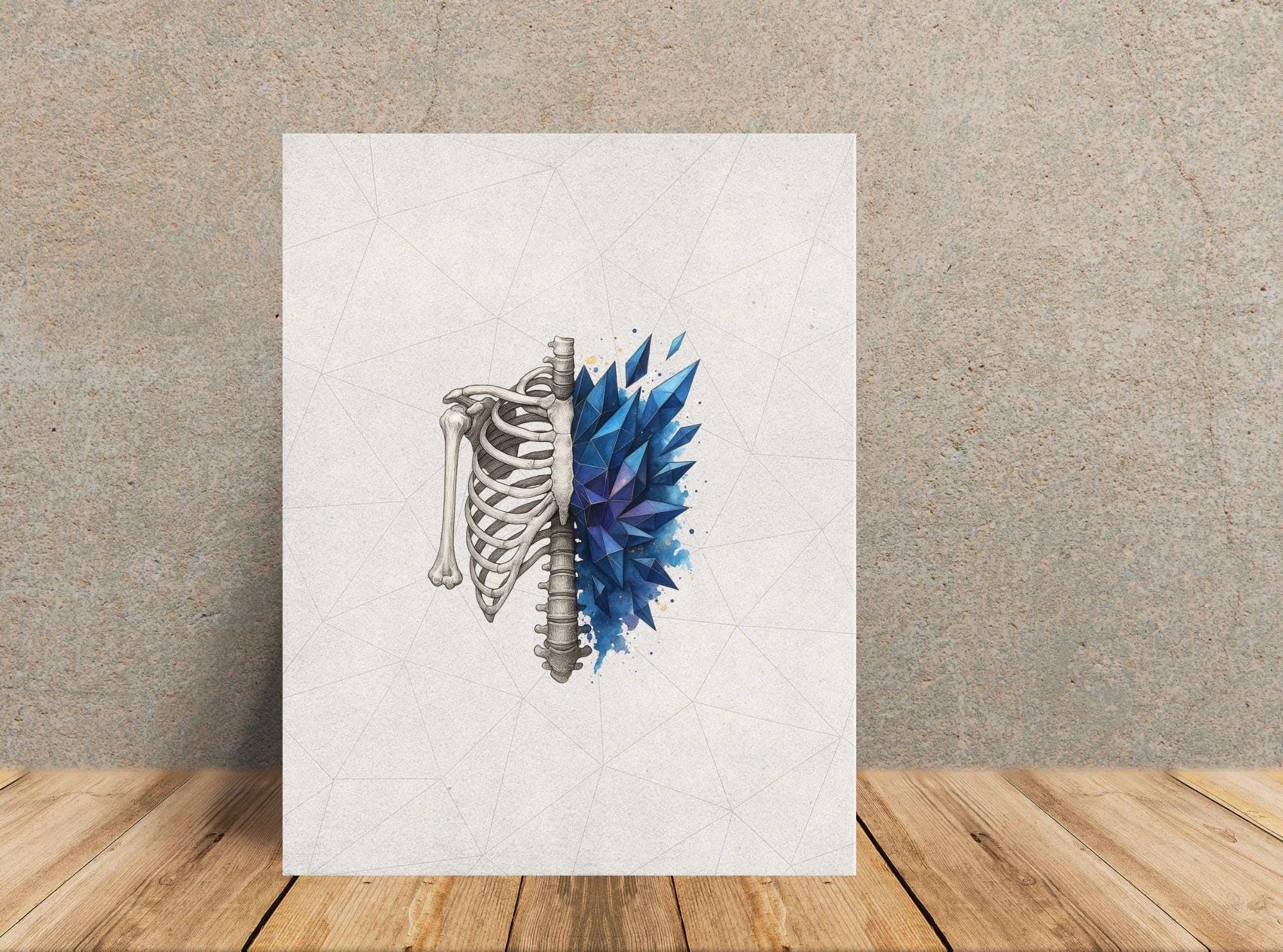 Abstract Ribcage Anatomy Print: Blue Geometric Gothic Wall Art