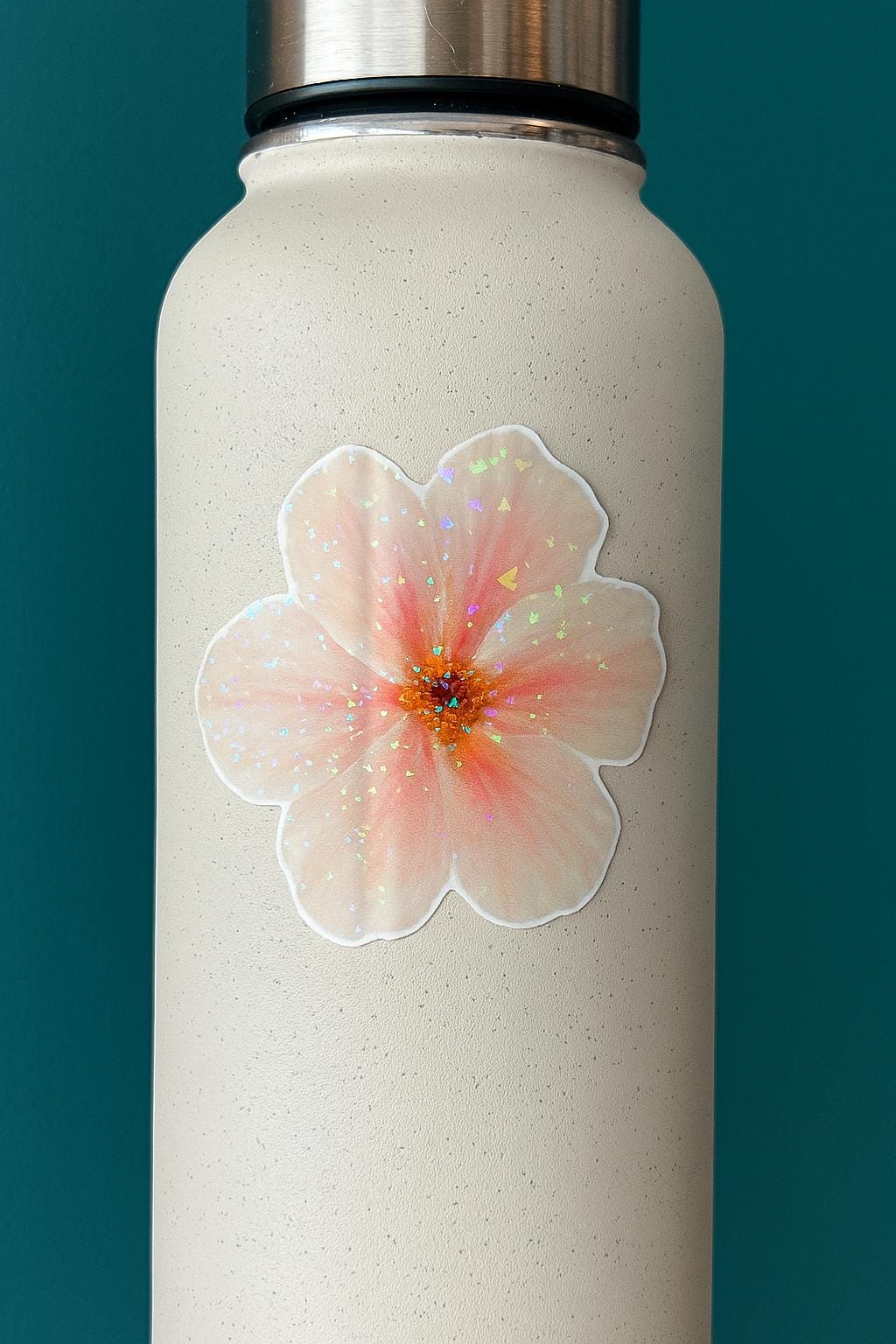 Holographic Blush Watercolor Flower Sticker: Floral Laptop Decal