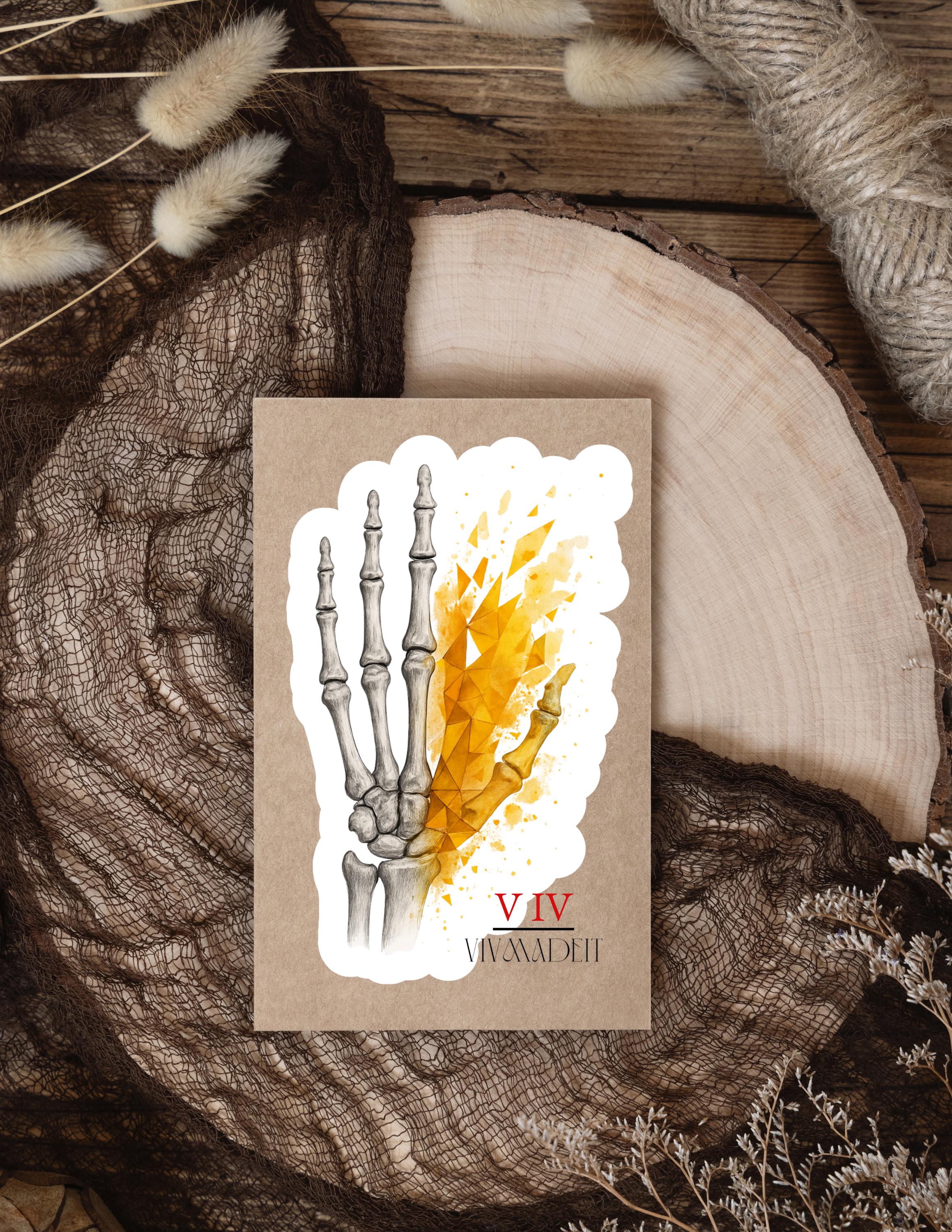 Skeleton Hand Sticker: Gold Geometric Anatomy Art - Gothic Laptop Decal