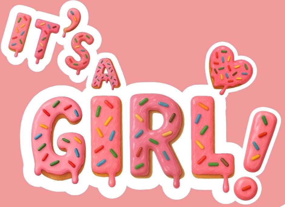It’s a Girl Donut Sprinkle Sticker – Baby Shower Decor, Pink Drip Lettering, Newborn Girl Gift, Large Nursery Wall Decal Babyshower Decor