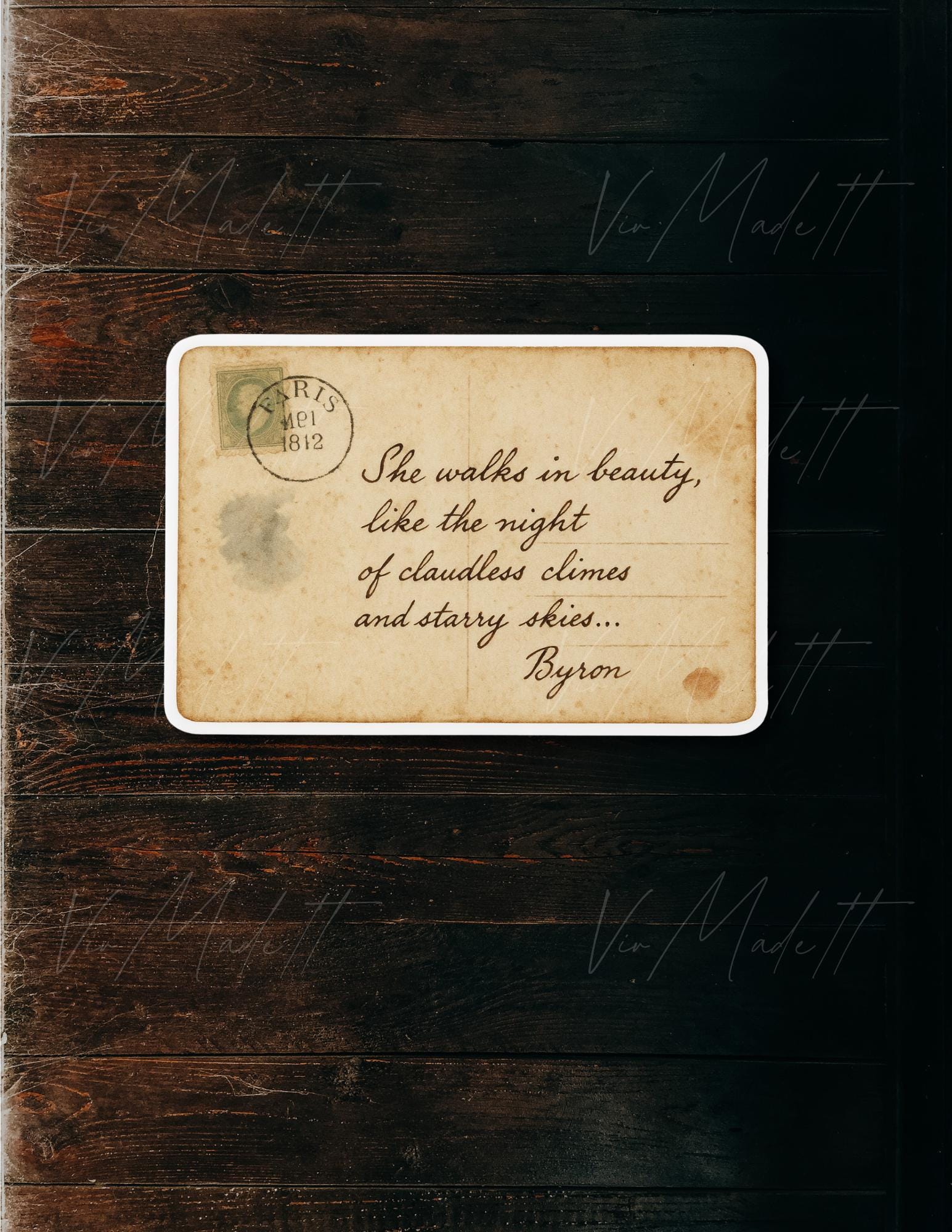 Lord Byron Romantic Quote Sticker | “She Walks In Beauty” | Vintage Love Letter Aesthetic | Literary Postcard for Literature Lovers