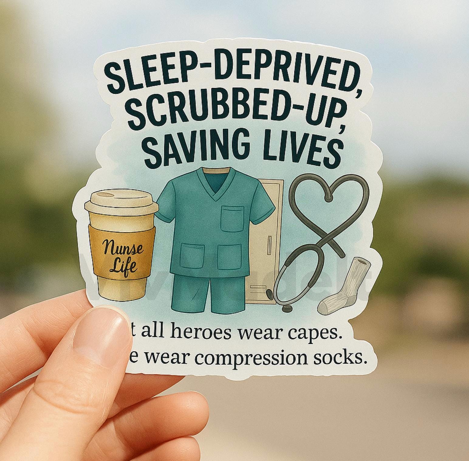 Funny Nurse Life Sticker: Sleep-Deprived, Scrubbed-Up, Saving Lives