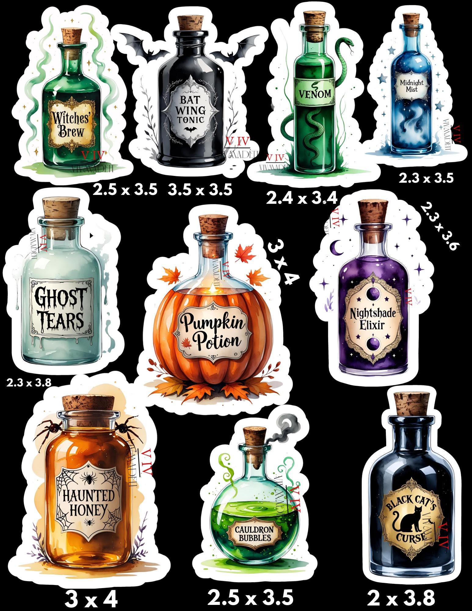 Witchy Potion Bottle Sticker Set: Halloween Spell Jar Stickers