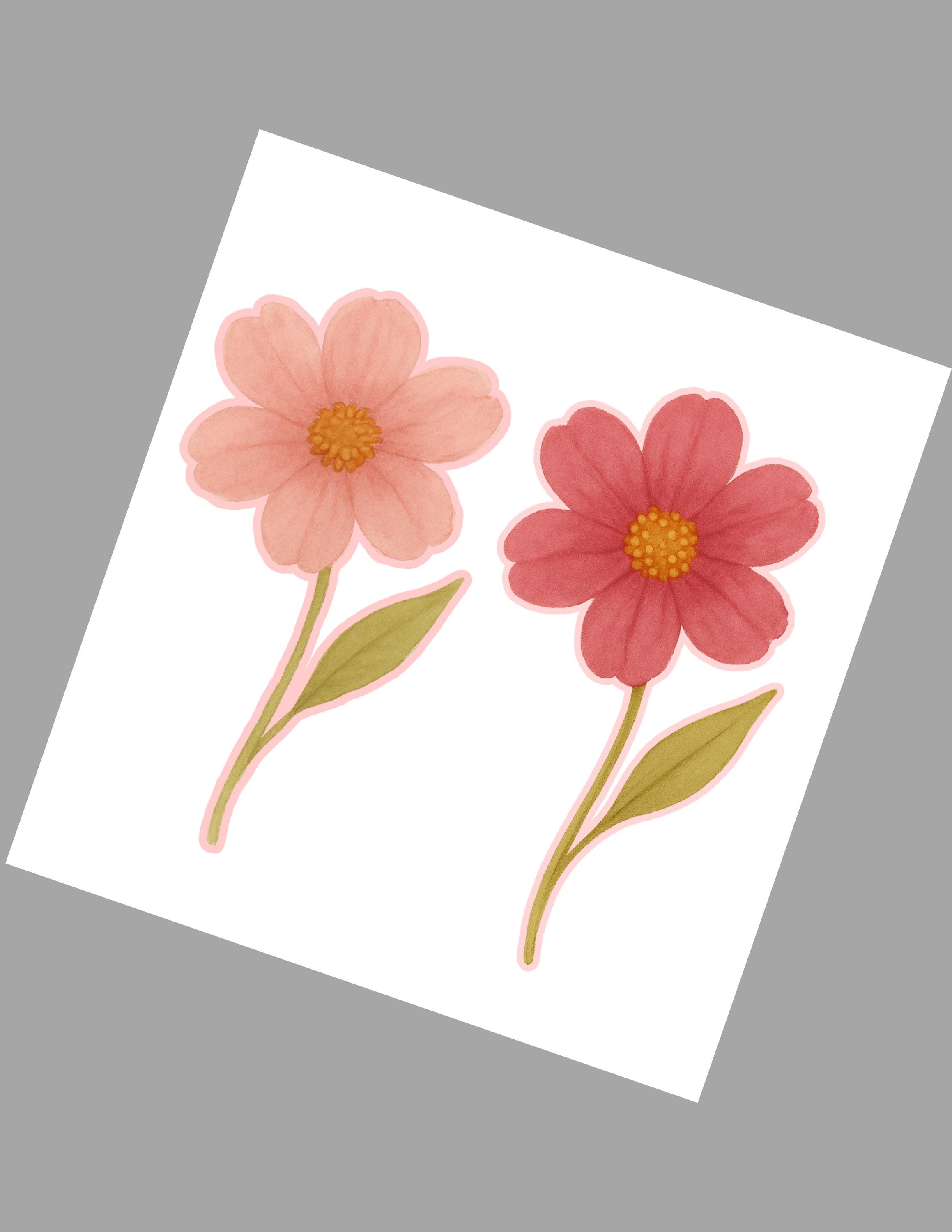 Pink Watercolor Flower Sticker – Hand-Painted Floral Vinyl Decal - 12 piece Set