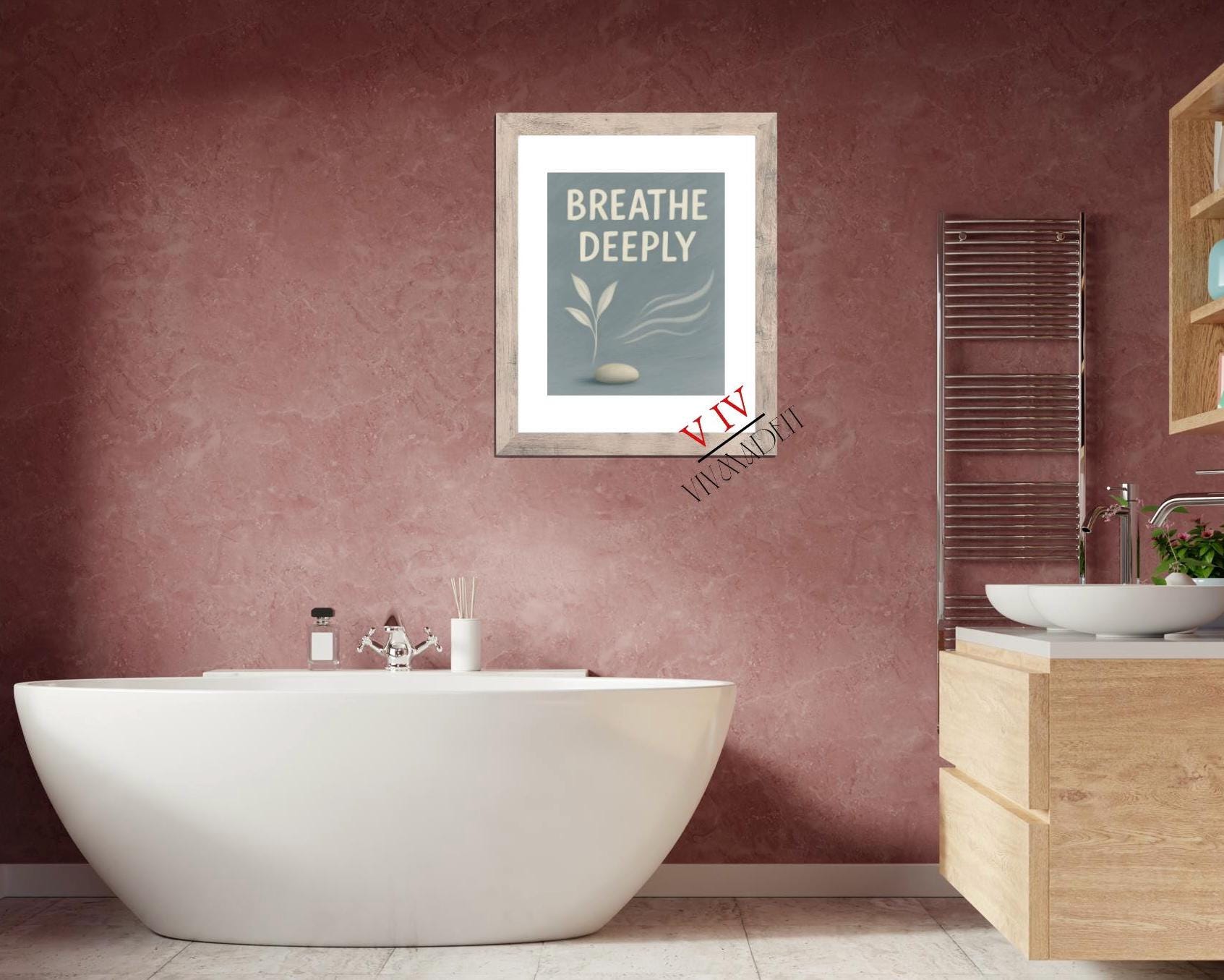 Breathe Deeply Framed Art: Minimalist Spa Decor, 11x14 Fine Art Print