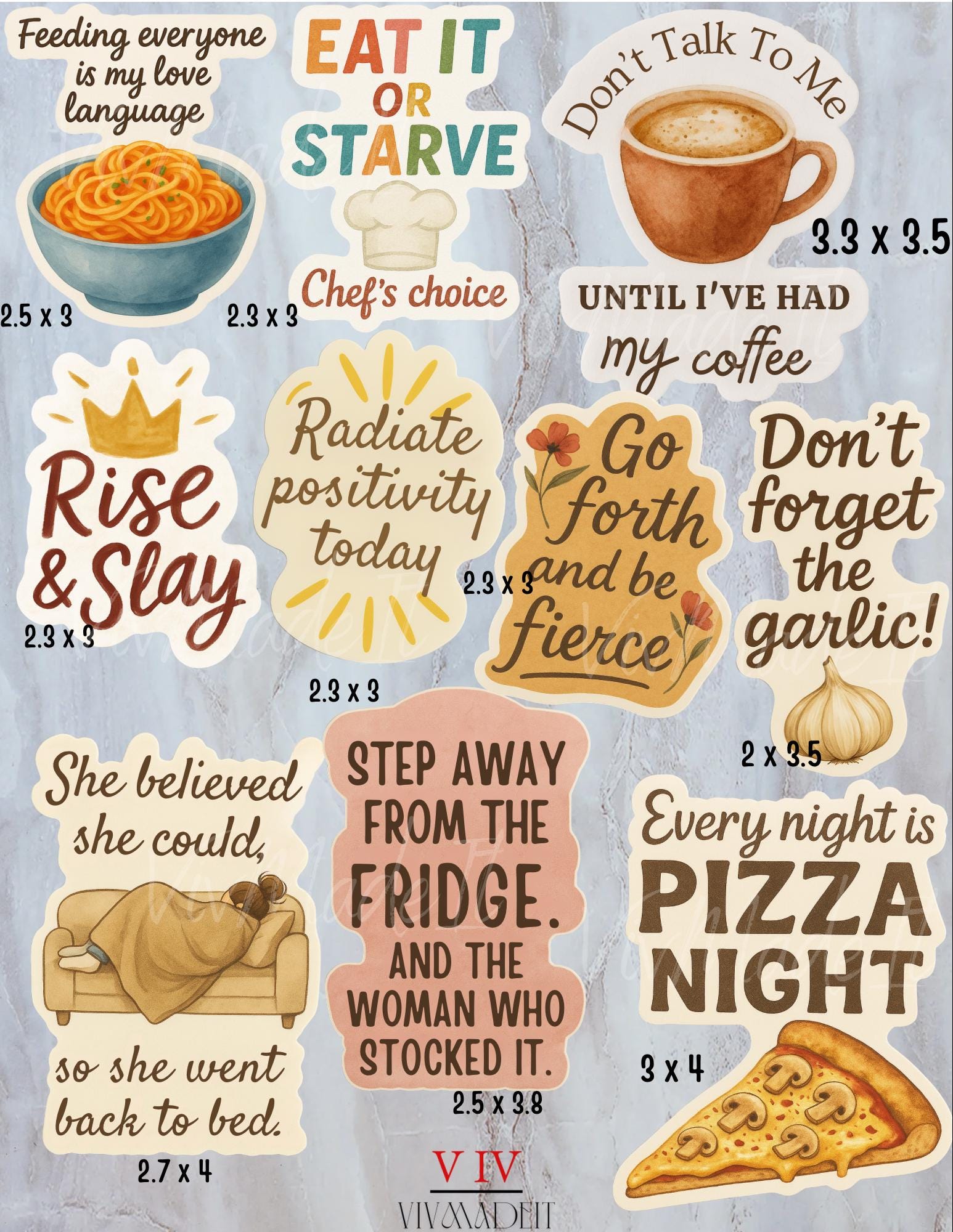 Funny Foodie Sticker Set: Sarcastic Mom Life, Coffee, Pizza
