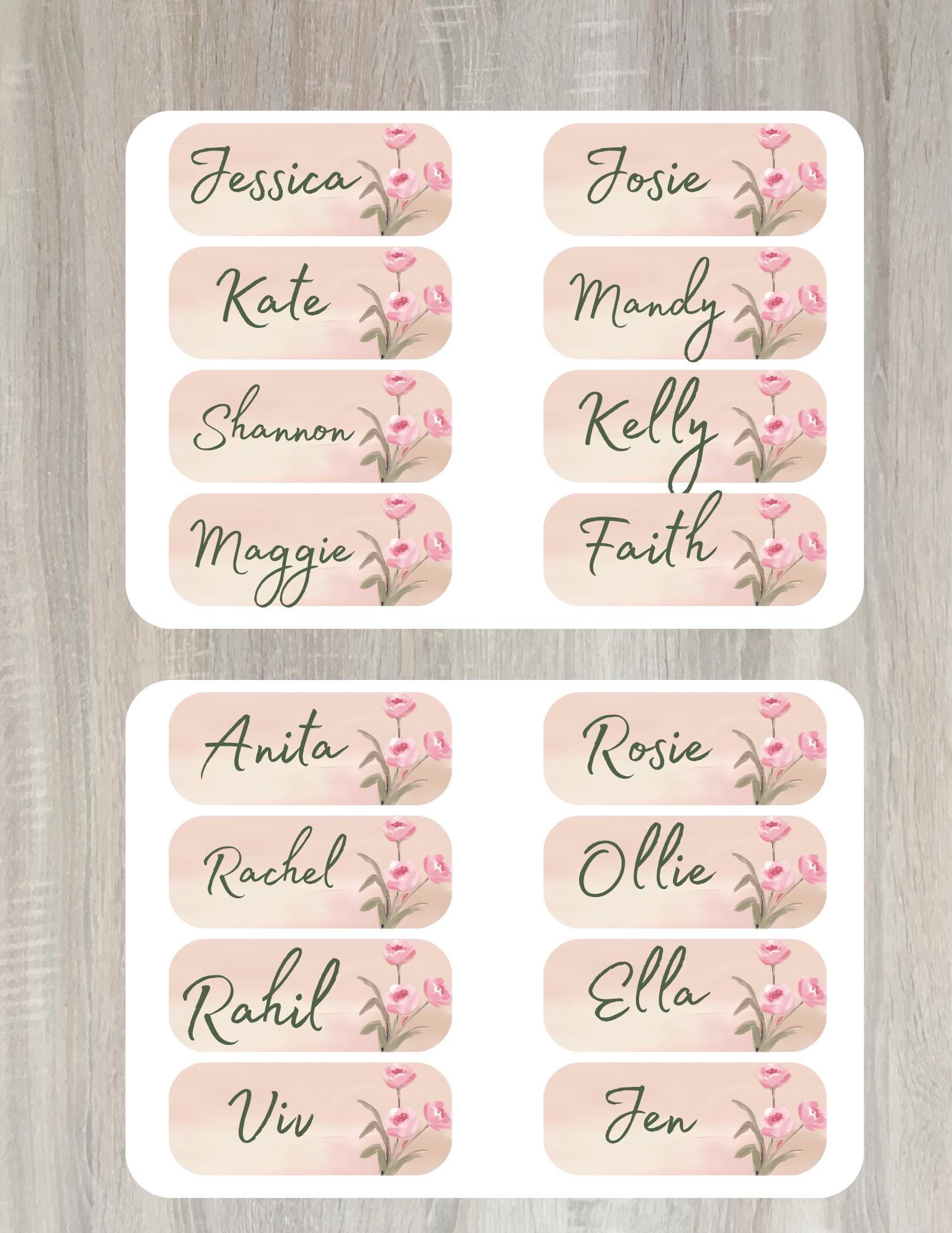 Personalized Floral Name Stickers: Waterproof Tulip & Daisy Labels (Set of 16)