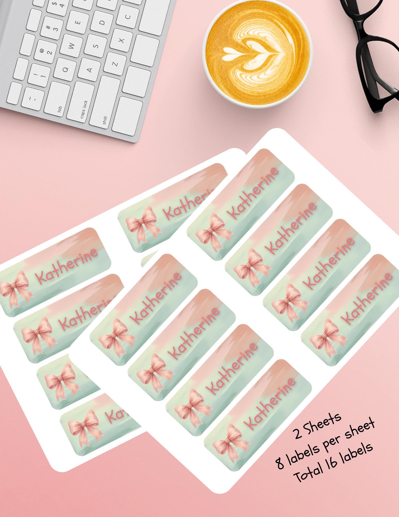 Personalized Bow Name Labels: Waterproof Stickers for Girls, School & Daycare