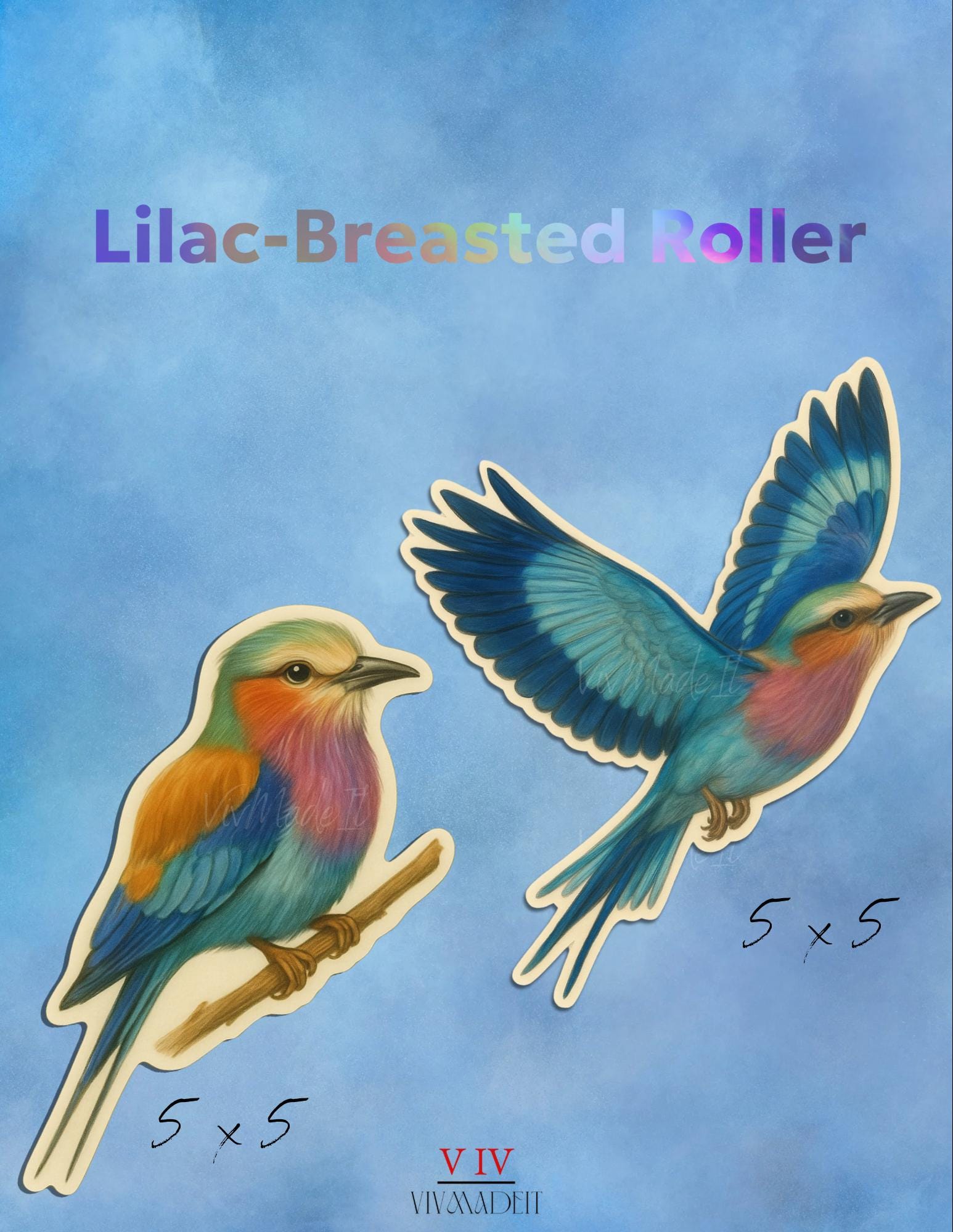 Lilac-Breasted Roller Bird Stickers: Watercolor African Art, Laptop Decals