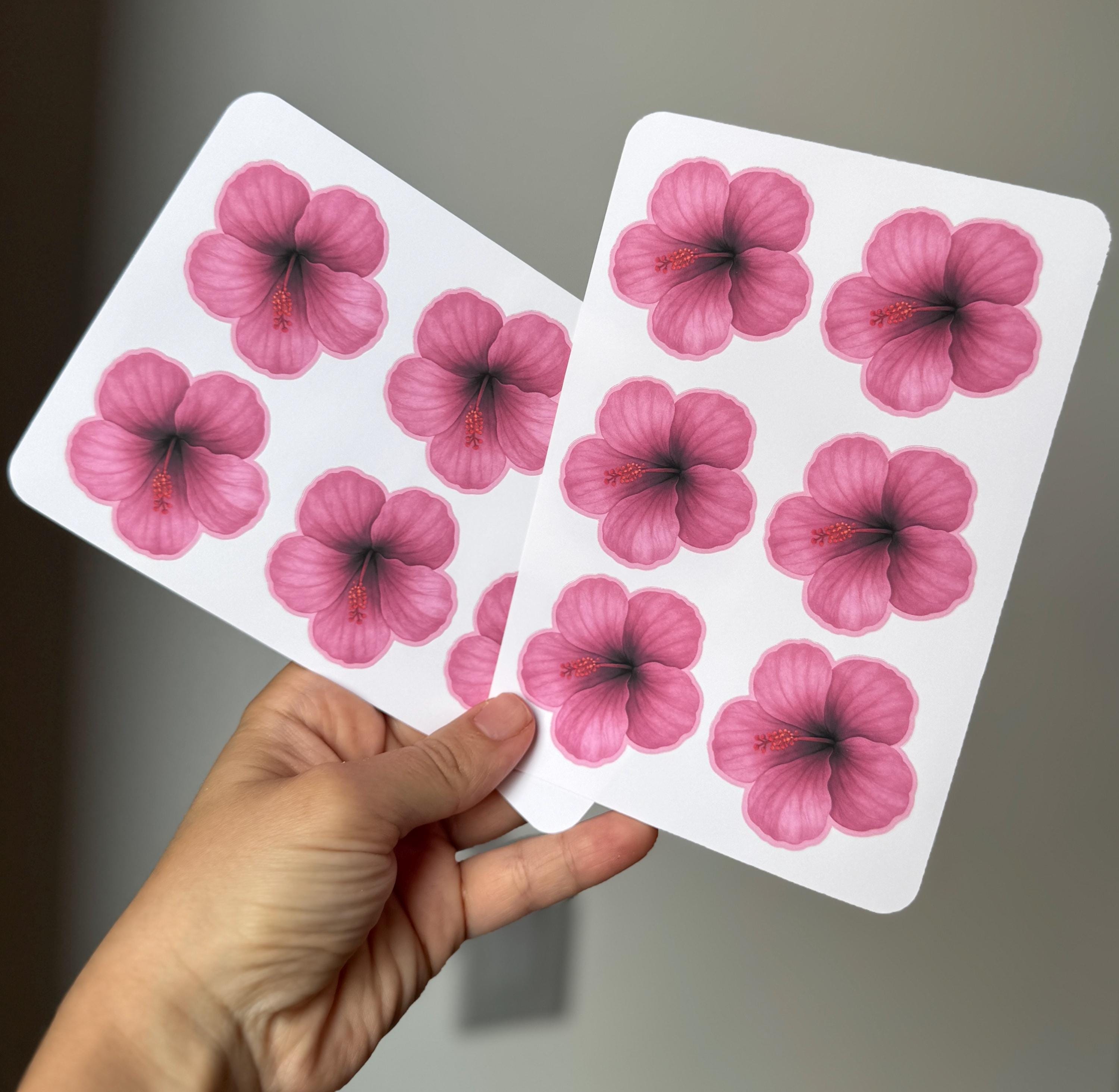 2” Blush Mauve Hibiscus Flower Wall Decal Stickers – Set of 6 Per Sheet – 2” Each – Waterproof Finish Options - Cute Nursery Wall Decal