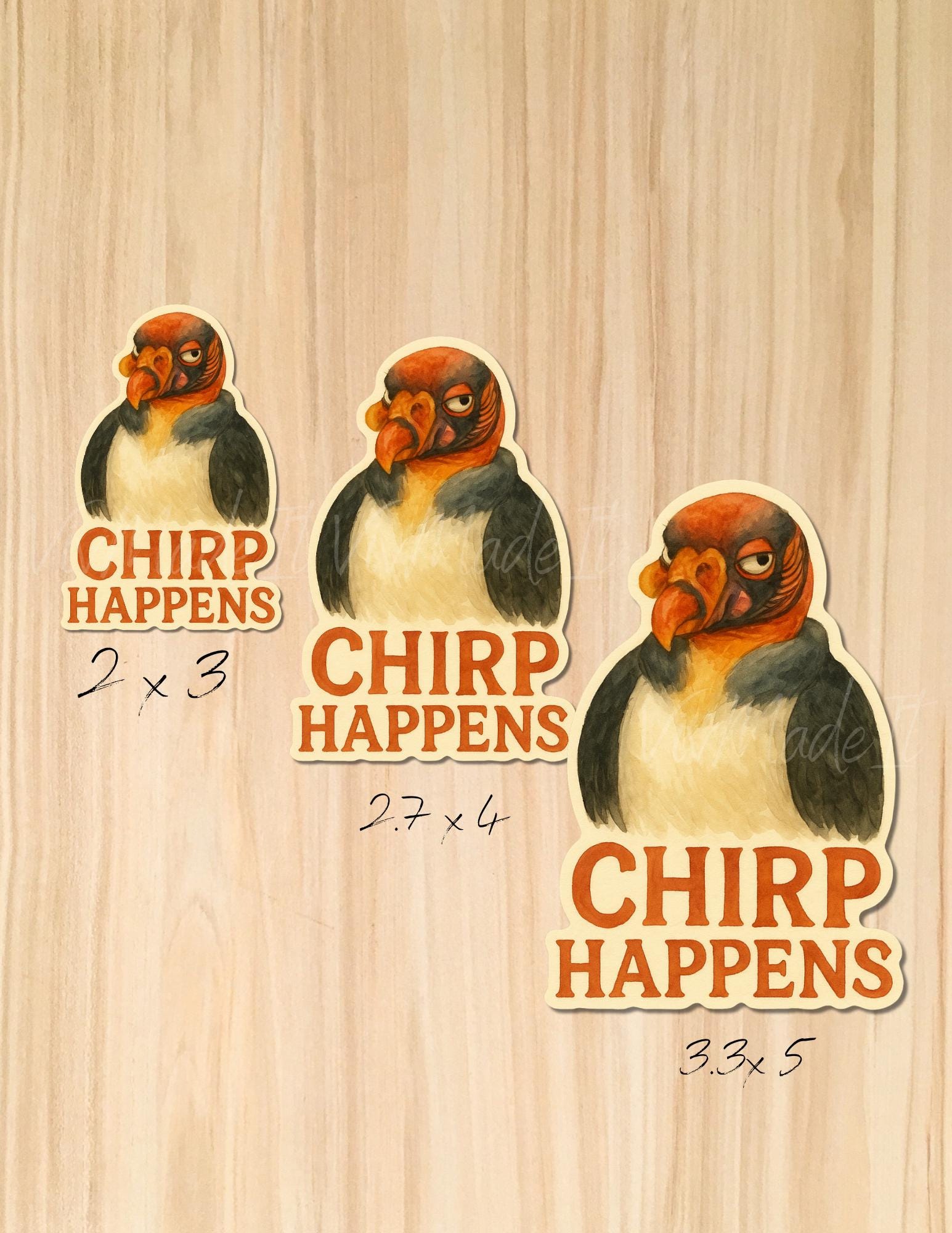 Chirp Happens Vulture Sticker: Funny Watercolor Bird Pun Decal