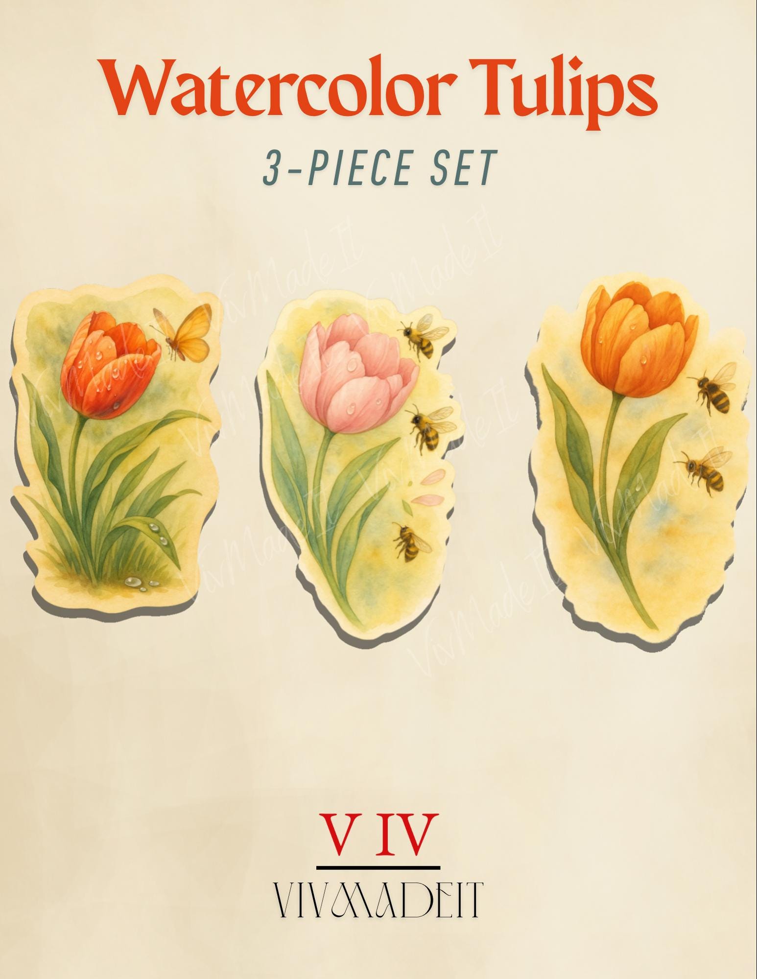 Watercolor Tulip Sticker Set: Spring Floral Decals (3-Piece)