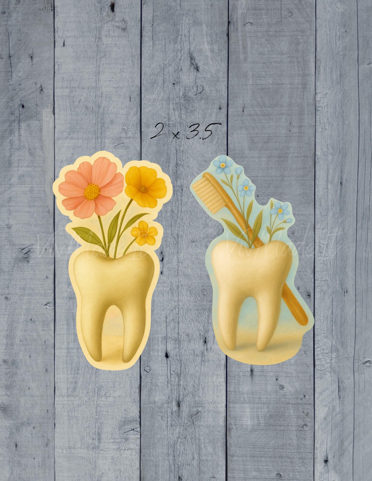 Floral Tooth Stickers: Dentist/Hygienist Gift, Office Decor (2"x3.5")
