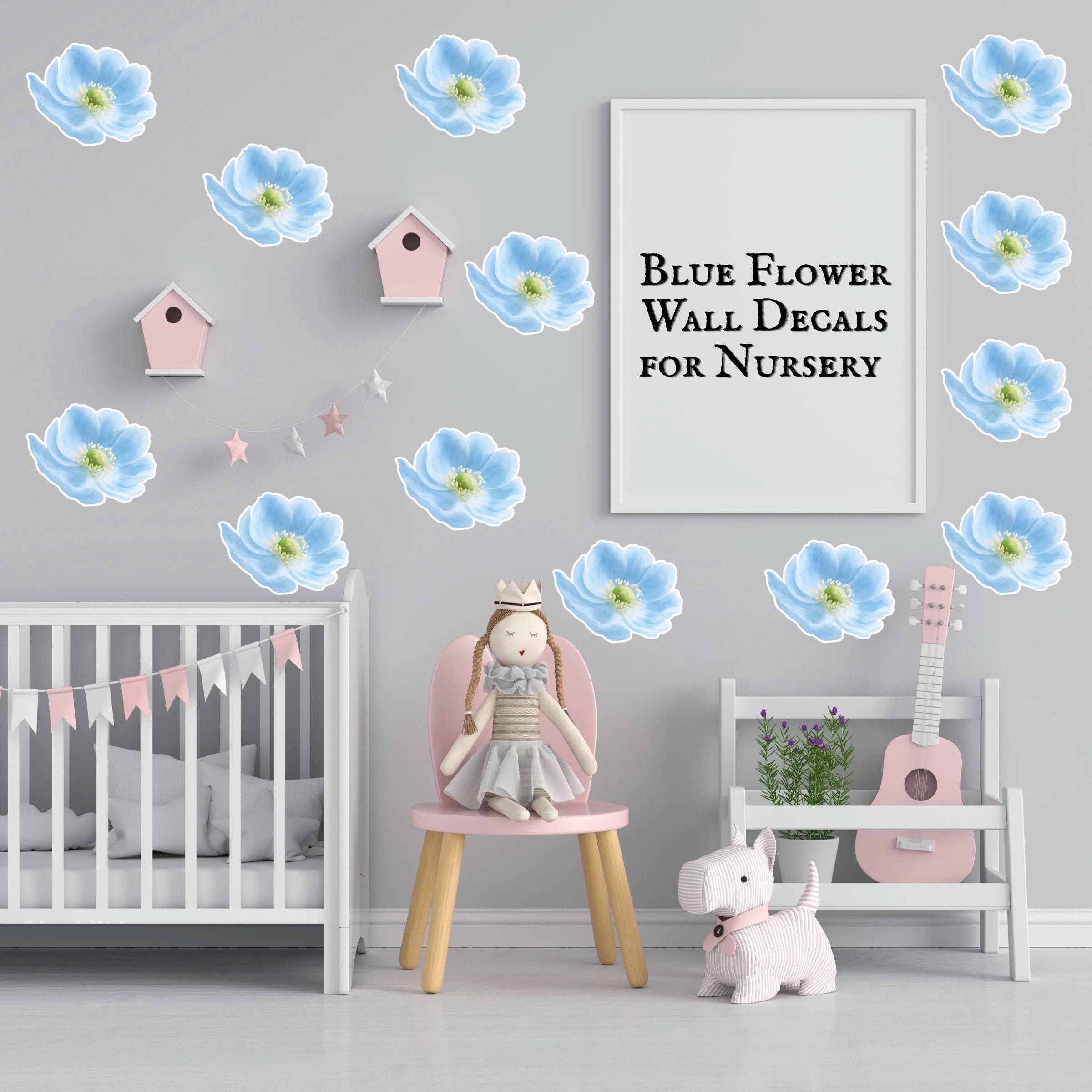 Soft Blue Watercolor Flower Wall Decals - Set of 6