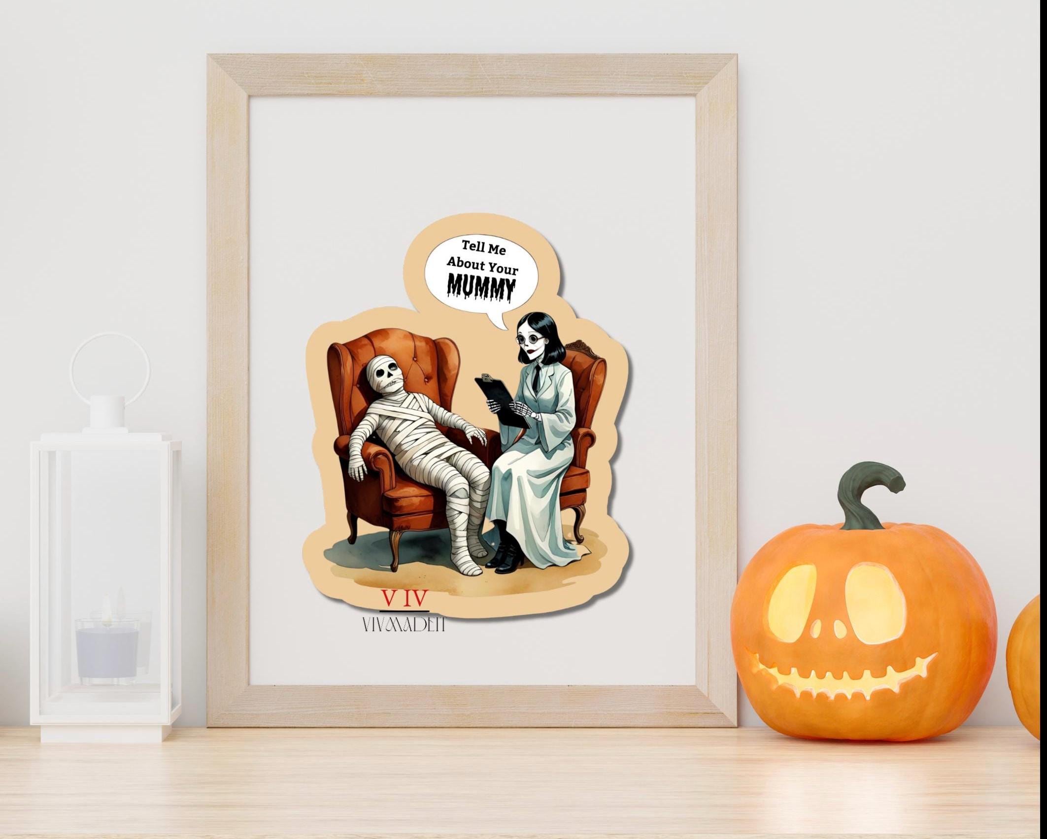 Funny Halloween Therapist Sticker: Mummy Mental Health Humor