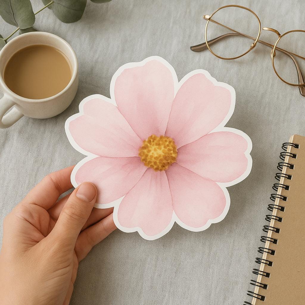 Pink Flower Stickers – Watercolor Pastel Cosmos Floral Set - Kiss-Cut Sheets
