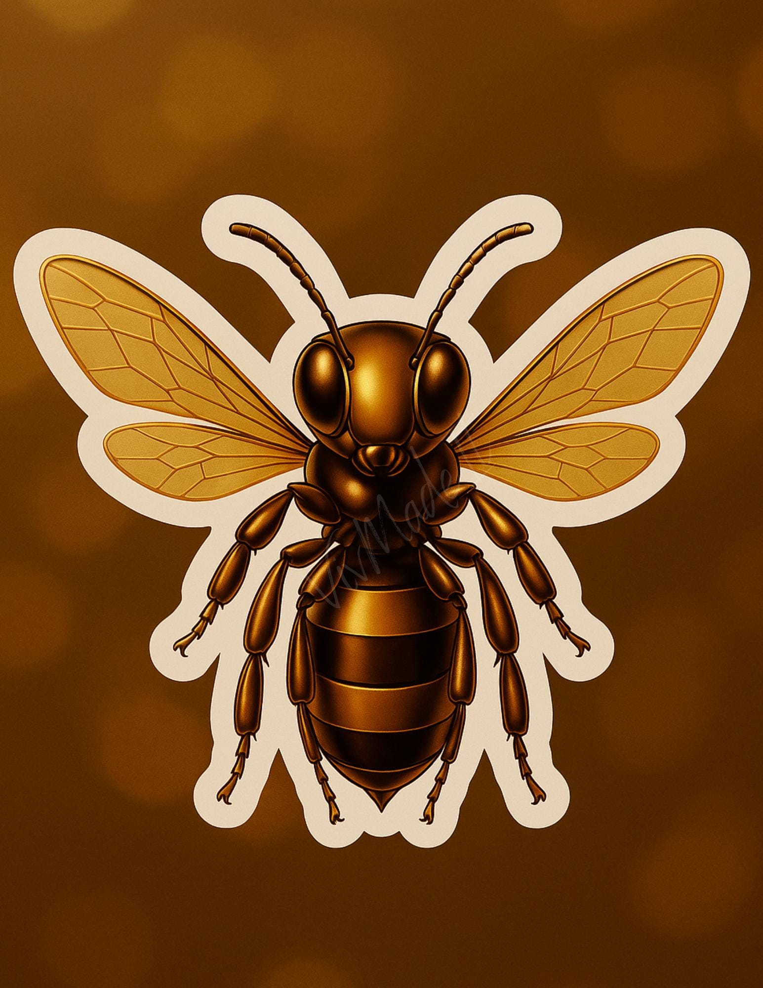 Metalic Golden Bee Sticker: Waterproof Vinyl Decal, Copper & Bronze